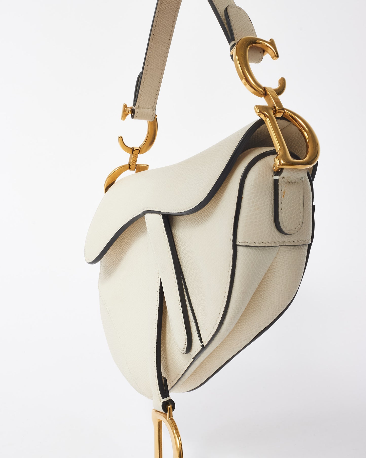 Dior White Grained Calfskin Leather Mini Saddle