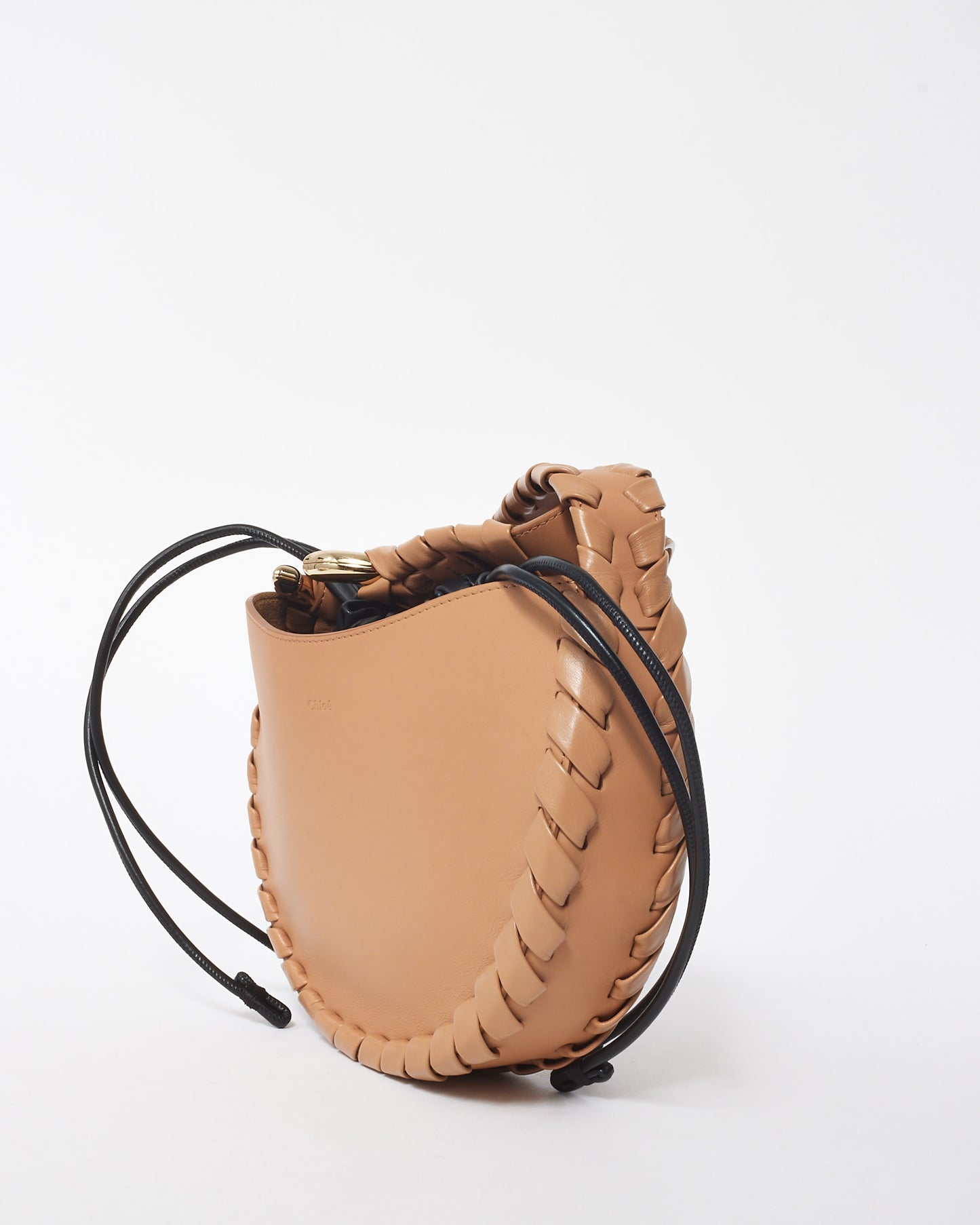 Chloé Nude and Black Leather Woven-Trim Crossbody Bag