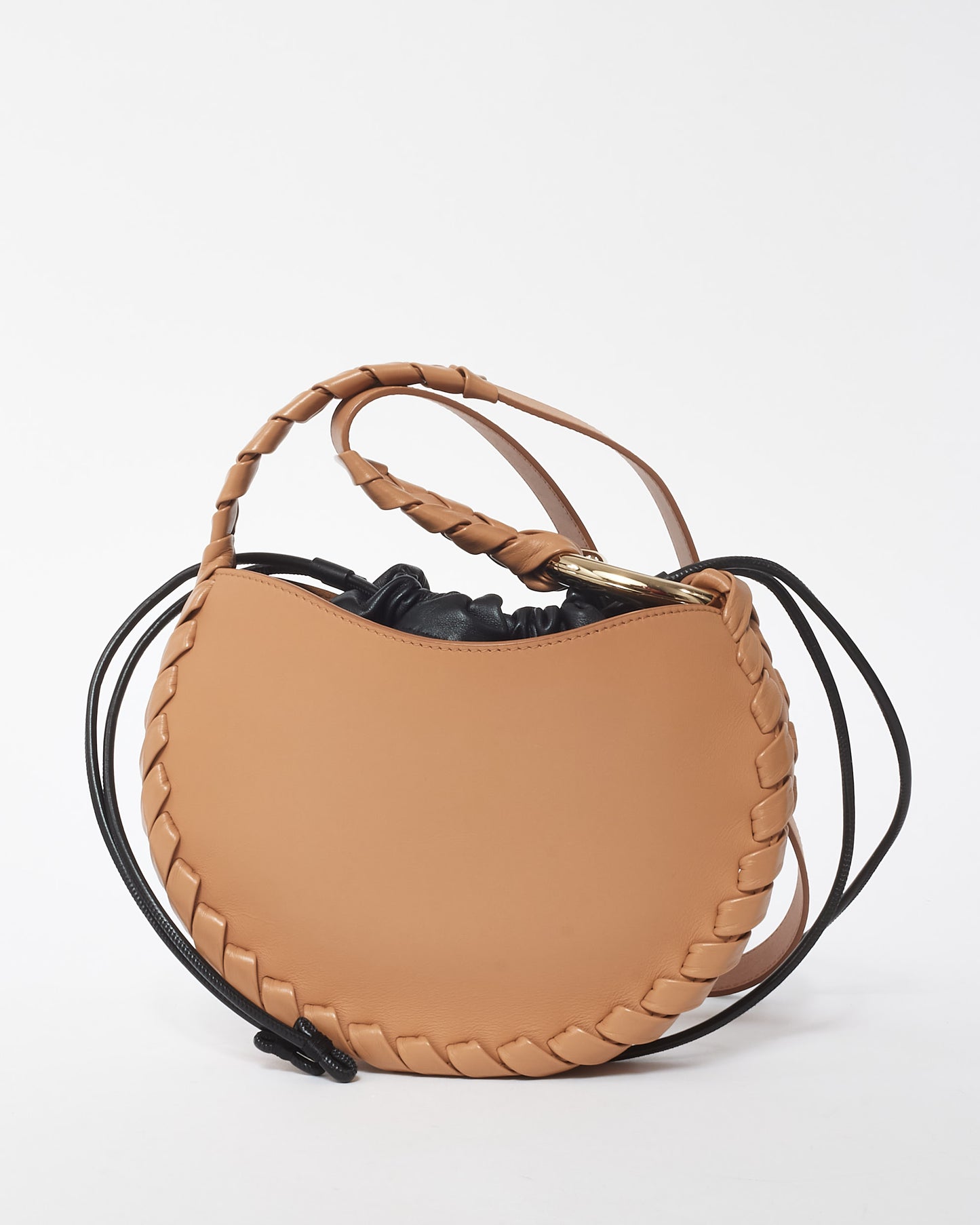 Chloé Nude and Black Leather Woven-Trim Crossbody Bag