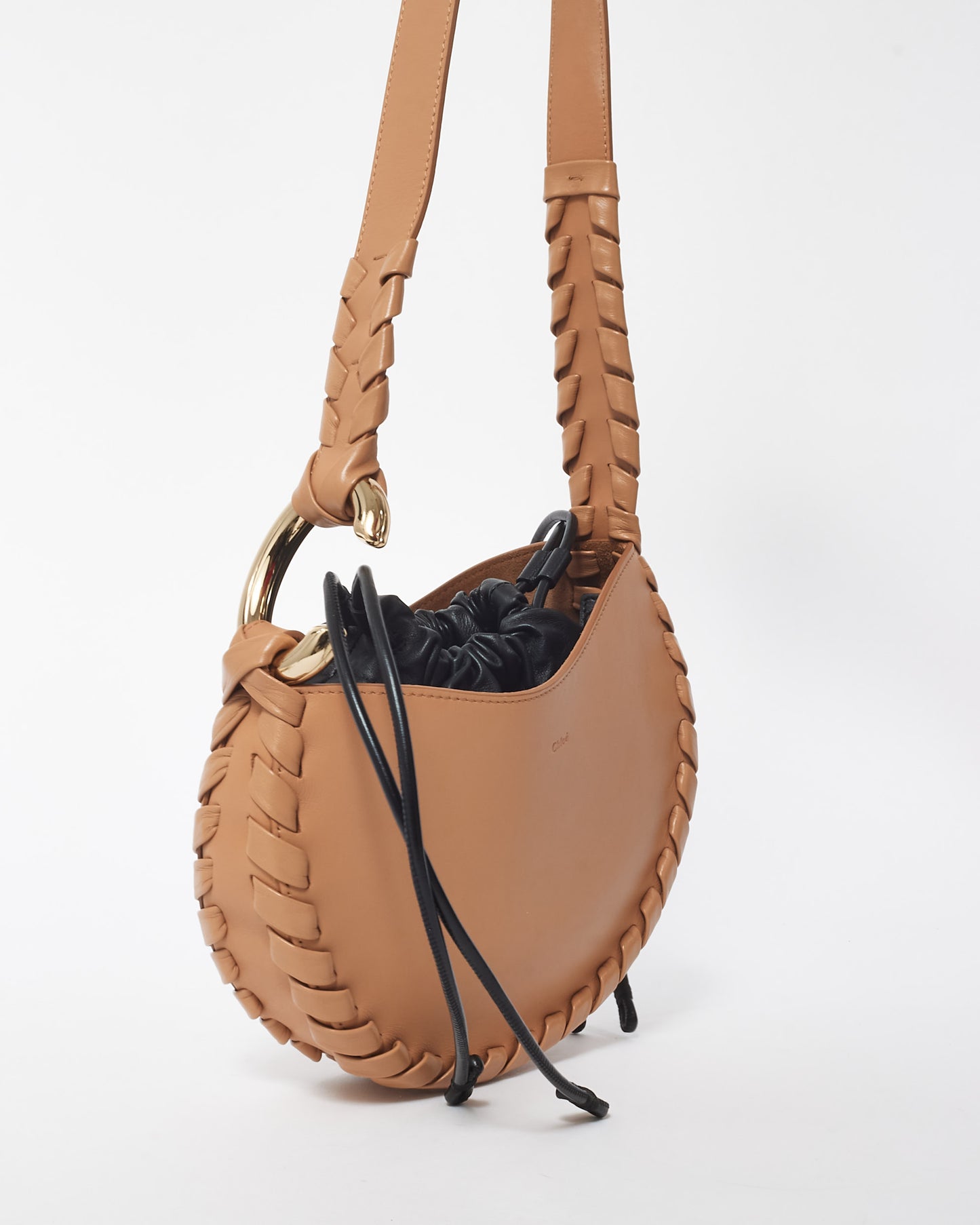 Chloé Nude and Black Leather Woven-Trim Crossbody Bag