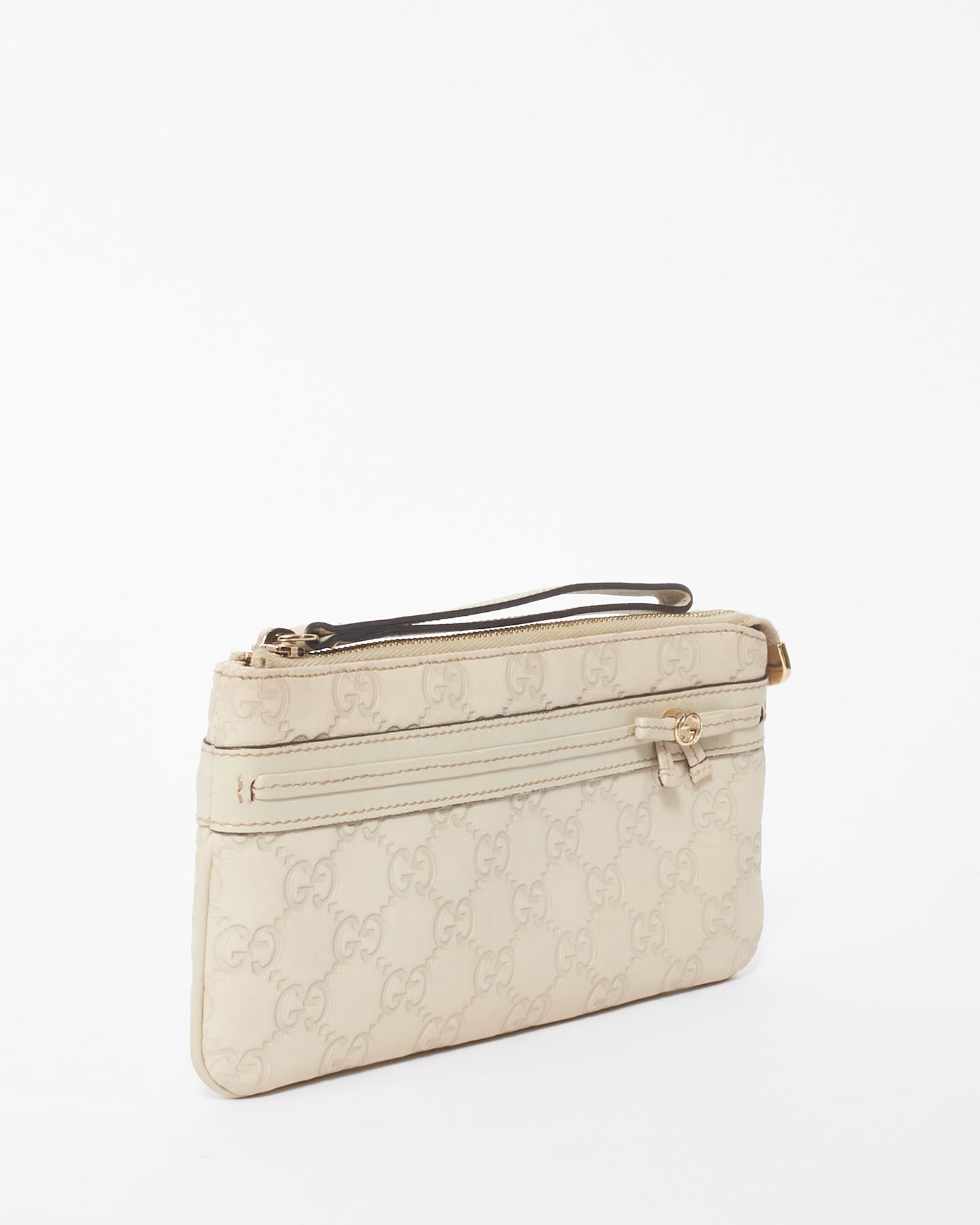 Gucci Off-White Leather Guccisima Leather Wristlet Clutch