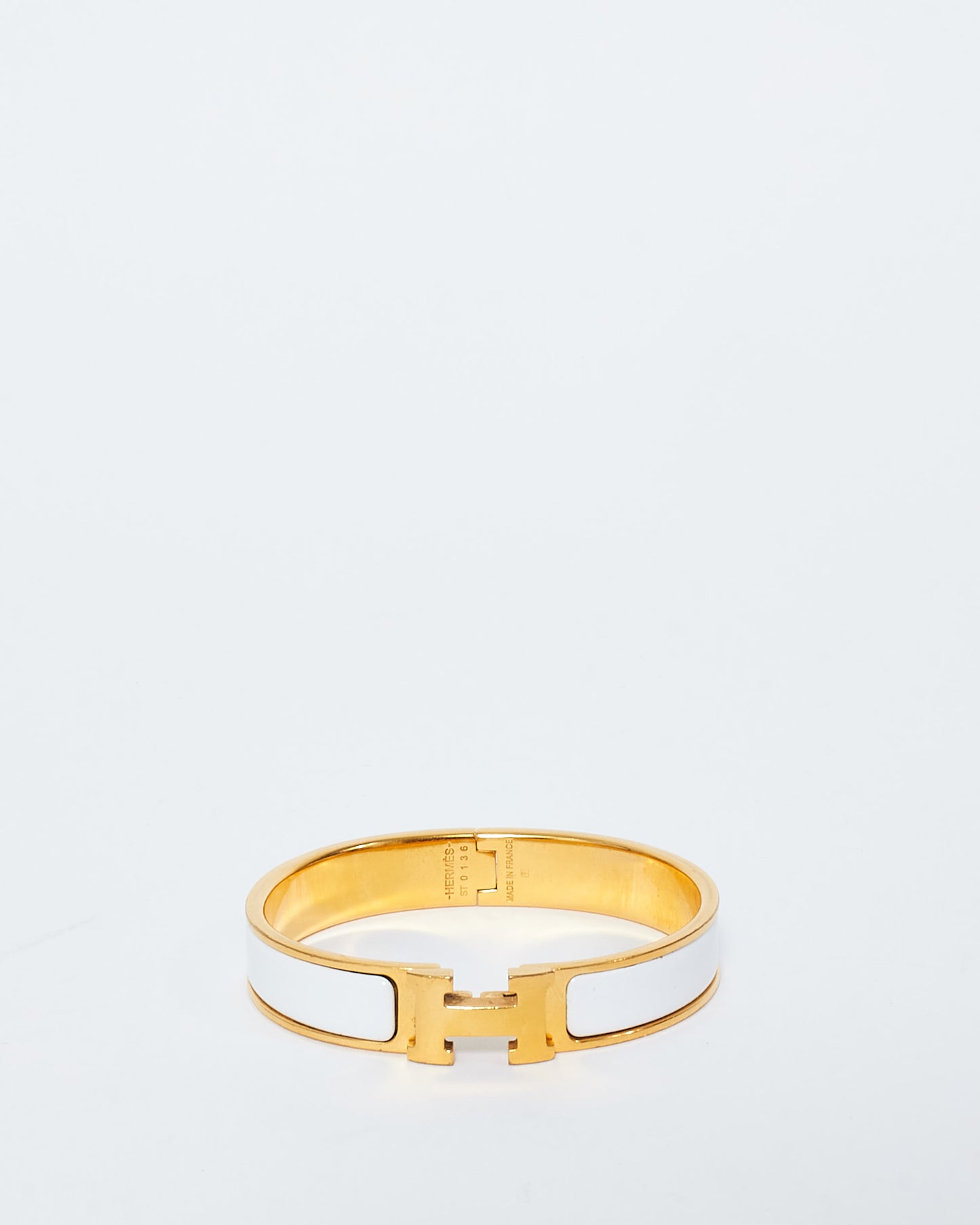 Hermès White & Gold Clic H Bracelet - PM