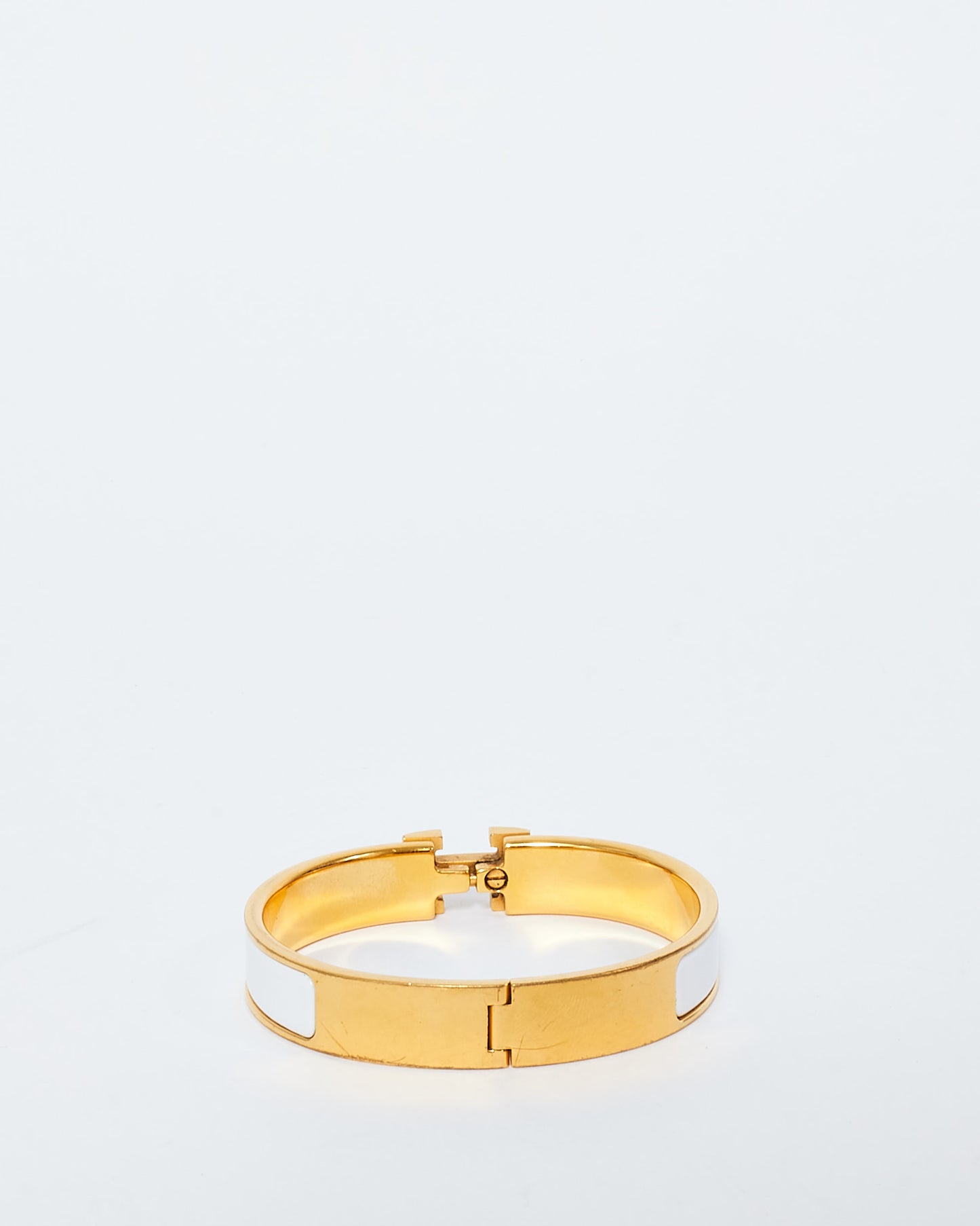 Hermès White & Gold Clic H Bracelet - PM