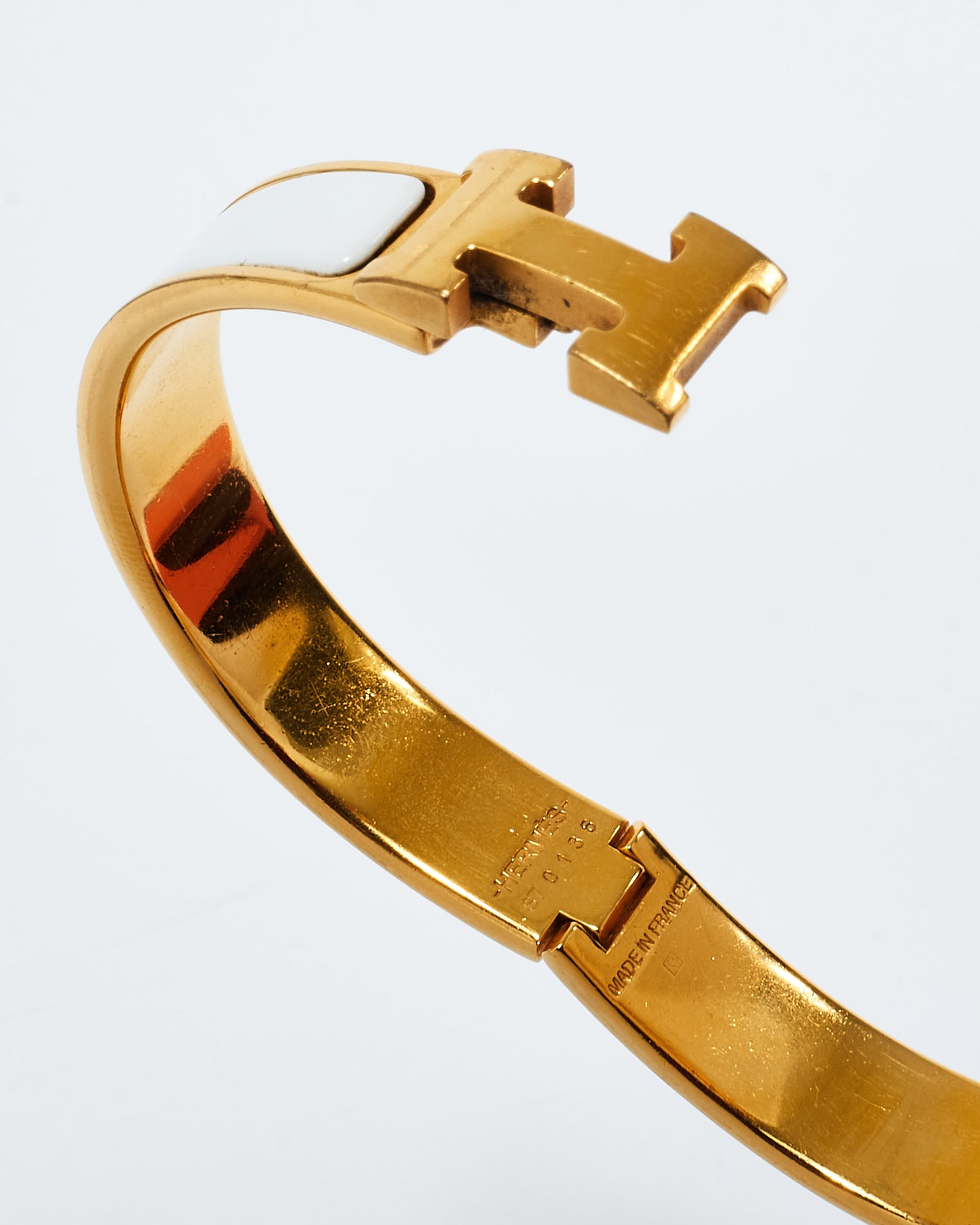 Hermès White & Gold Clic H Bracelet - PM