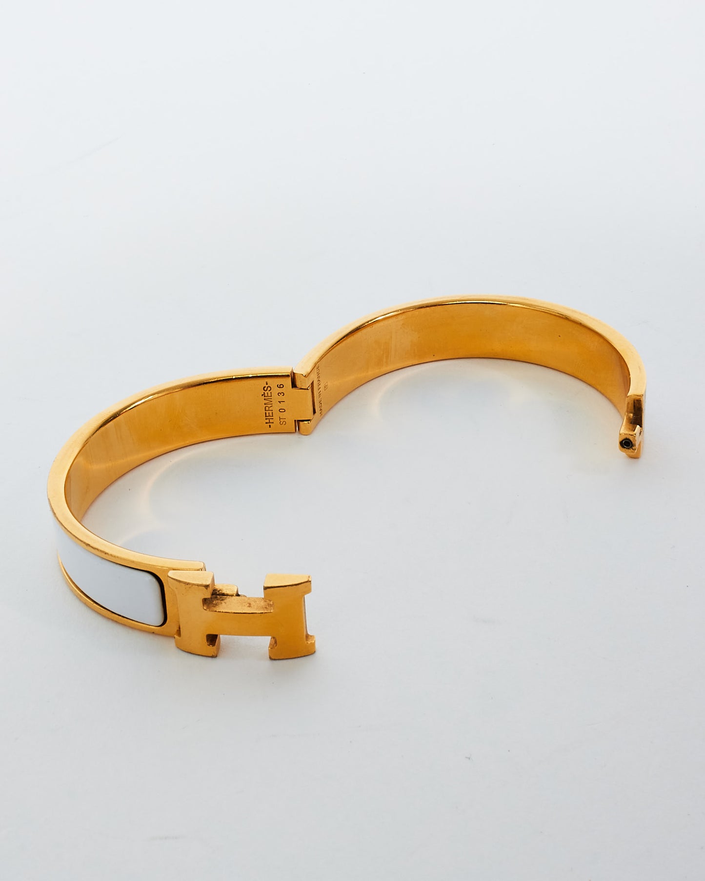 Hermès White & Gold Clic H Bracelet - PM