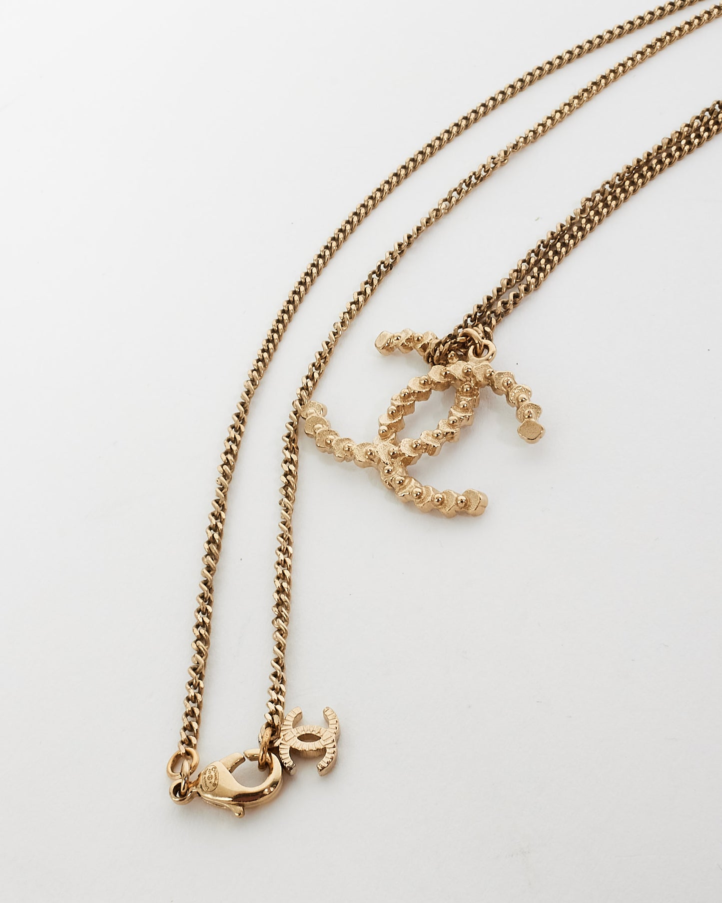 Chanel Gold Tone Metal Crystal CC Logo Necklace