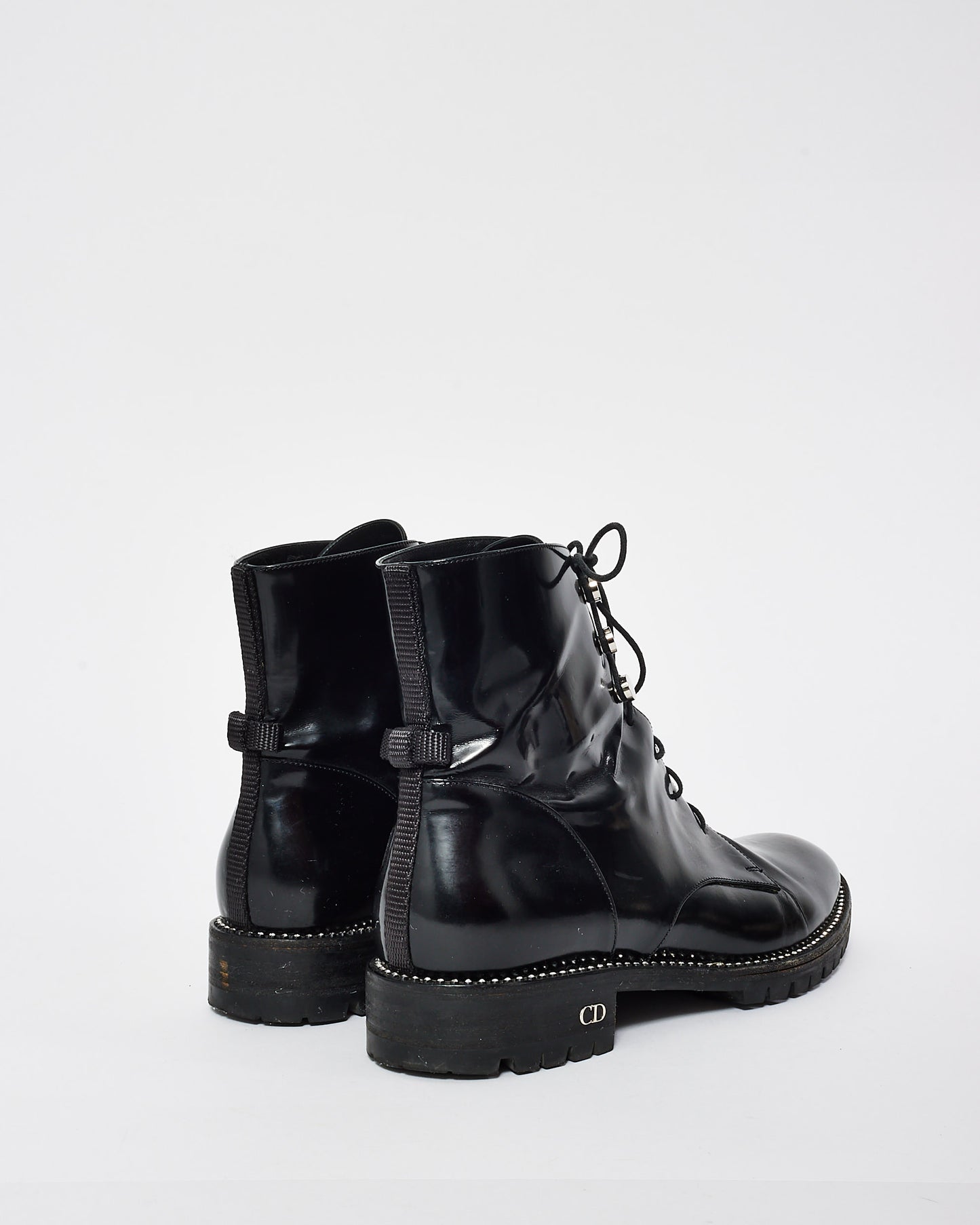 Dior Black Patent Leather Combat Rebelle Boots - 38