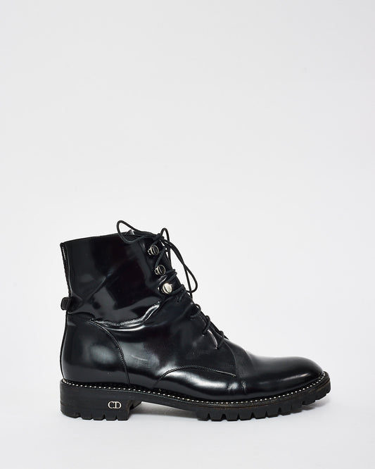 Dior Black Patent Leather Combat Rebelle Boots - 38