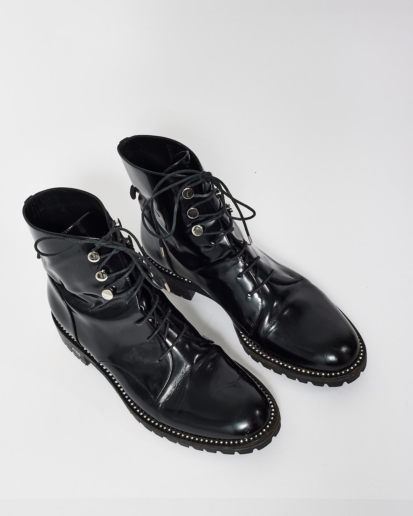 Dior Black Patent Leather Combat Rebelle Boots - 38