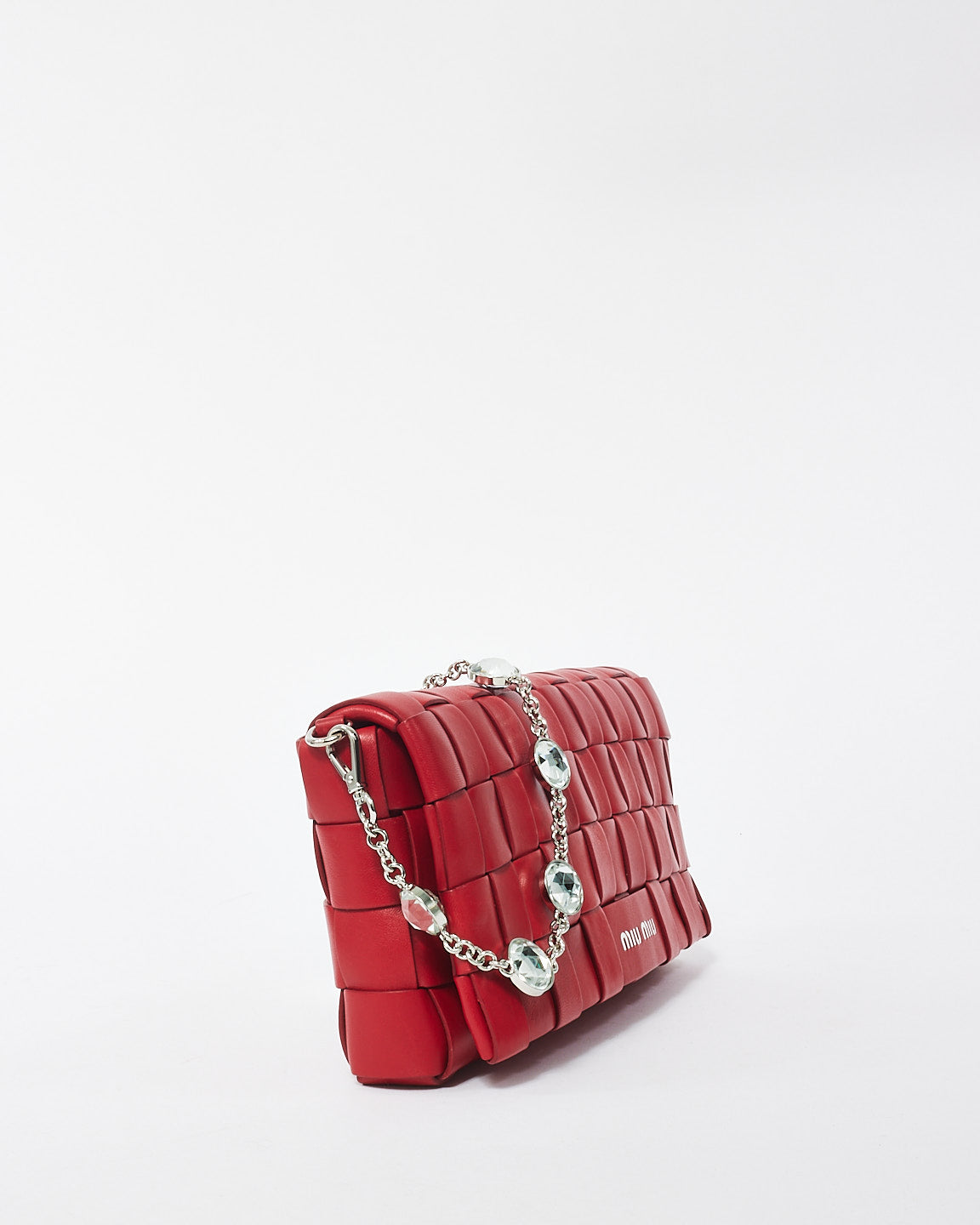 Miu Miu Red Woven Leather Crystal Cloqué Bag