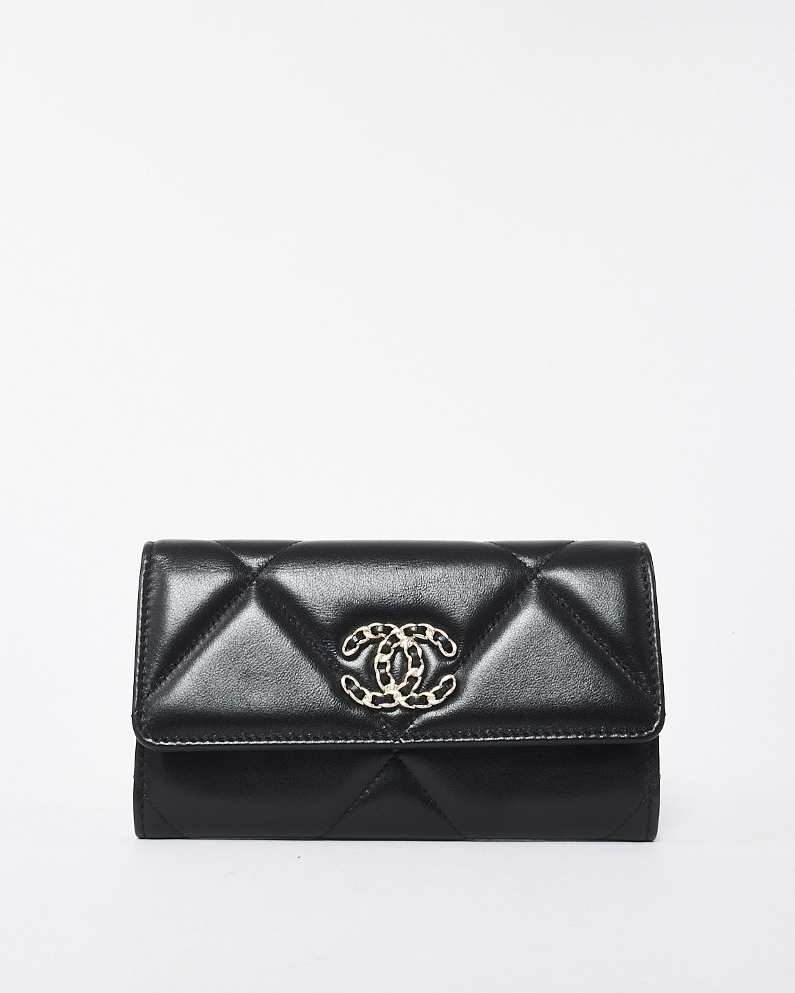 Chanel Black Quilted Lambskin Leather 19 Long Flap Wallet