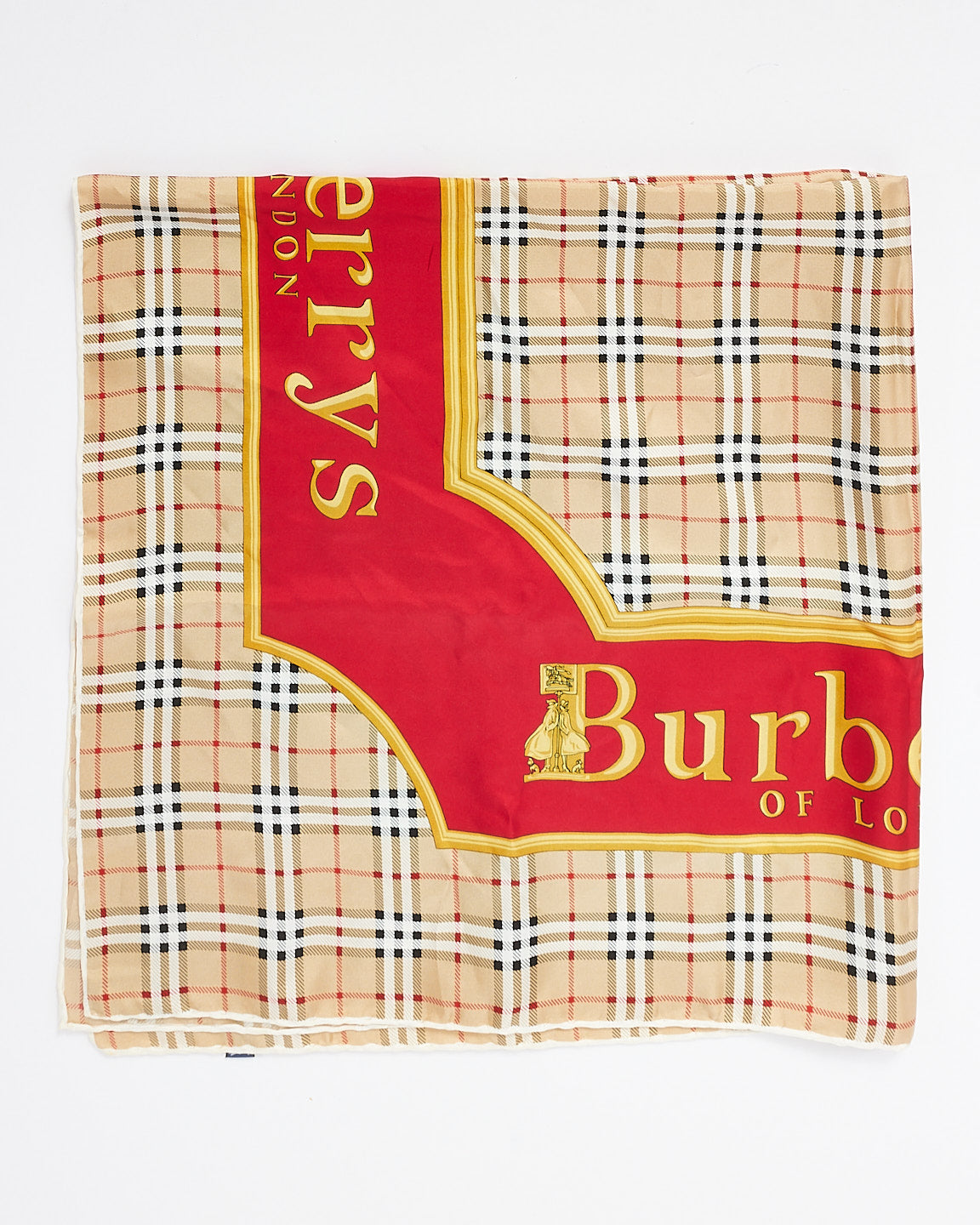 Burberry Vintage Red & Nova Check Burberrys Logo Silk Scarf