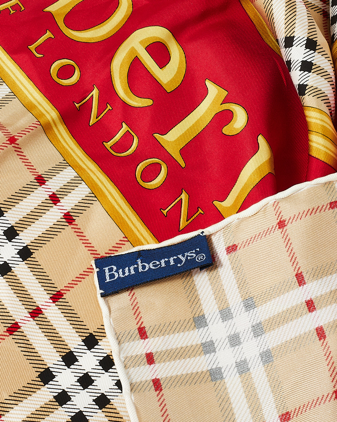 Burberry Vintage Red & Nova Check Burberrys Logo Silk Scarf