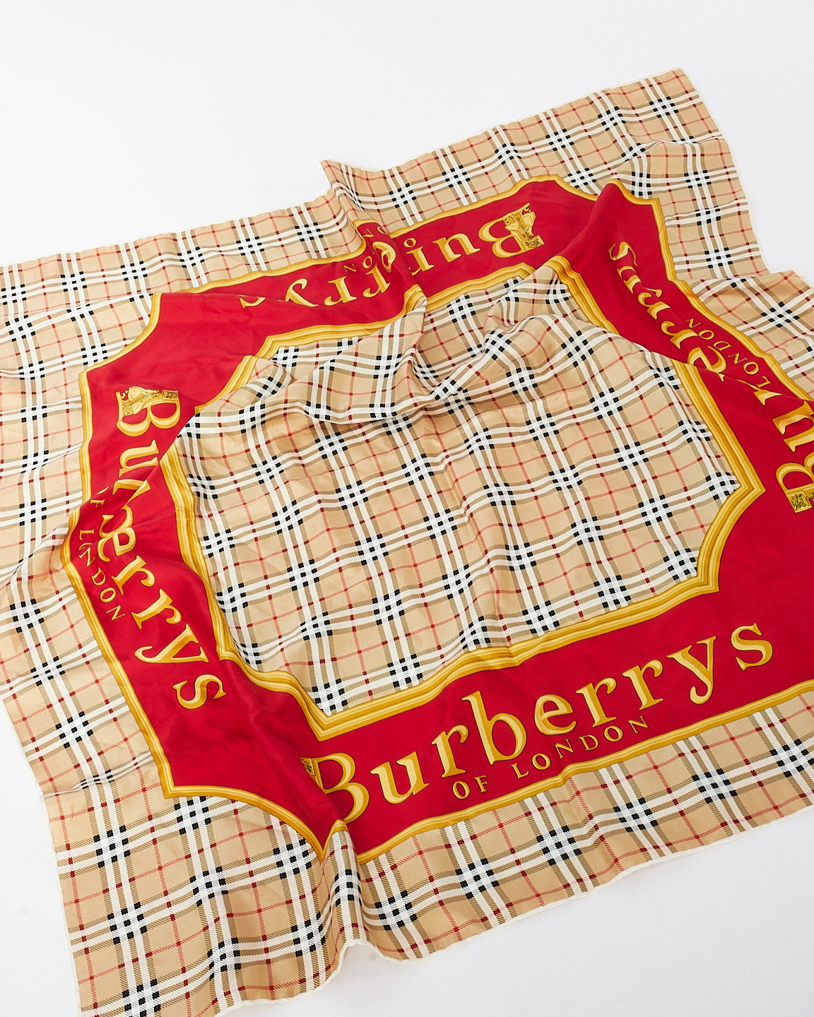 Burberry Vintage Red & Nova Check Burberrys Logo Silk Scarf