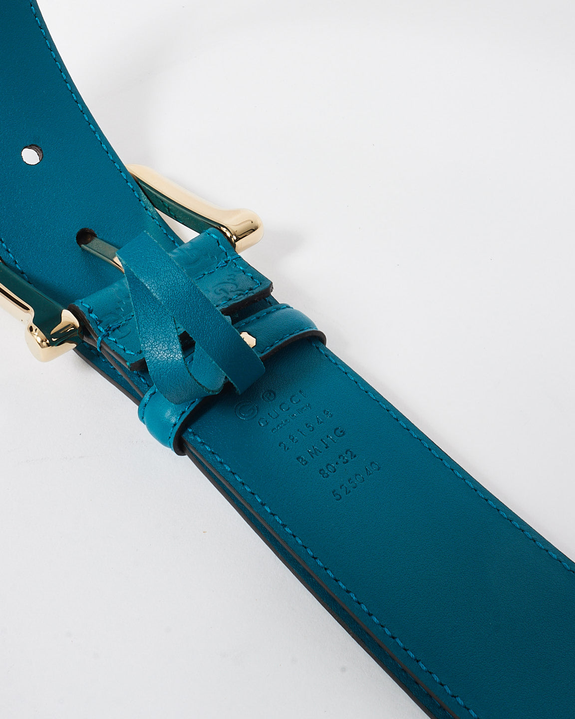 Gucci Blue Calfskin Leather Microguccissima Margaux Belt - 80/32