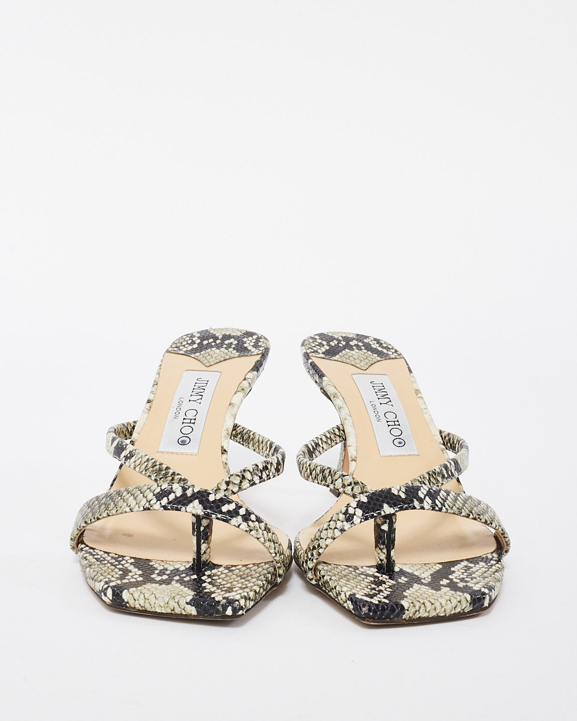 Jimmy Choo Black & White Snake Print Leather Maelie 70mm Sandals - 37.5