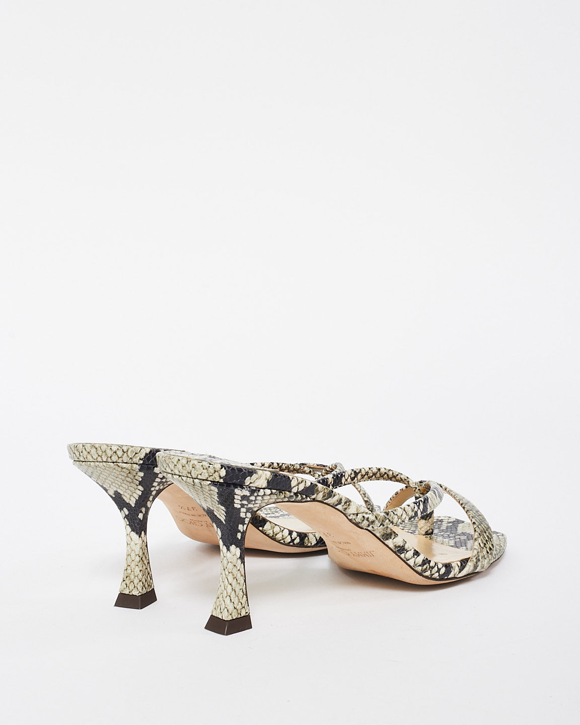 Jimmy Choo Black & White Snake Print Leather Maelie 70mm Sandals - 37.5