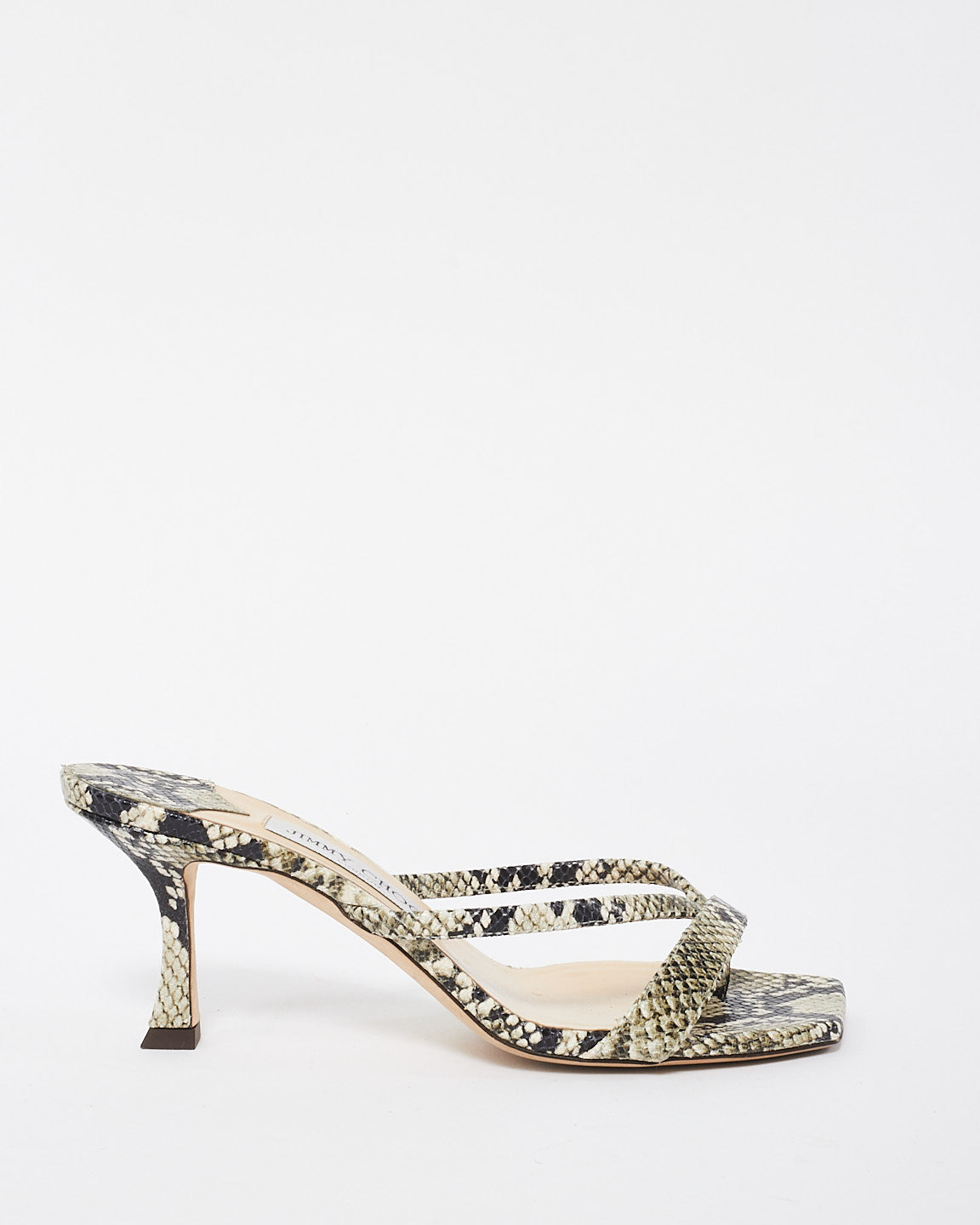 Jimmy Choo Black & White Snake Print Leather Maelie 70mm Sandals - 37.5