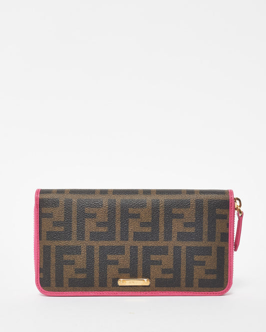 Fendi Zucca Coated Canvas & Fuschia Long Zip Wallet