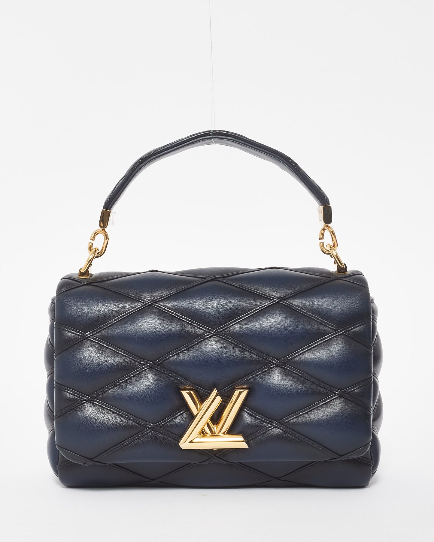 Louis Vuitton Black & Navy Leather Malletage MM Top Handle Bag