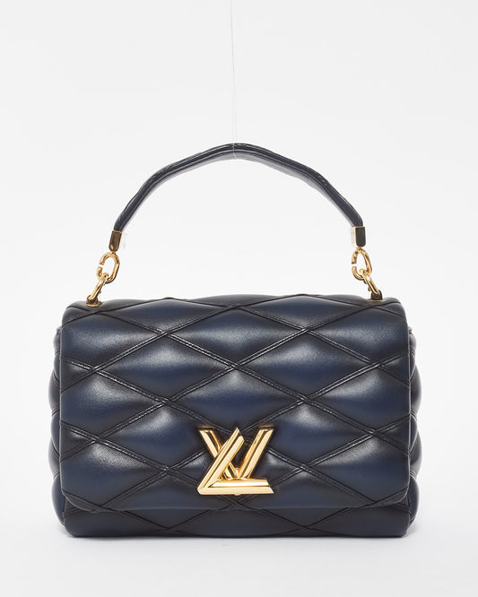 Louis Vuitton Black & Navy Leather Malletage MM Top Handle Bag