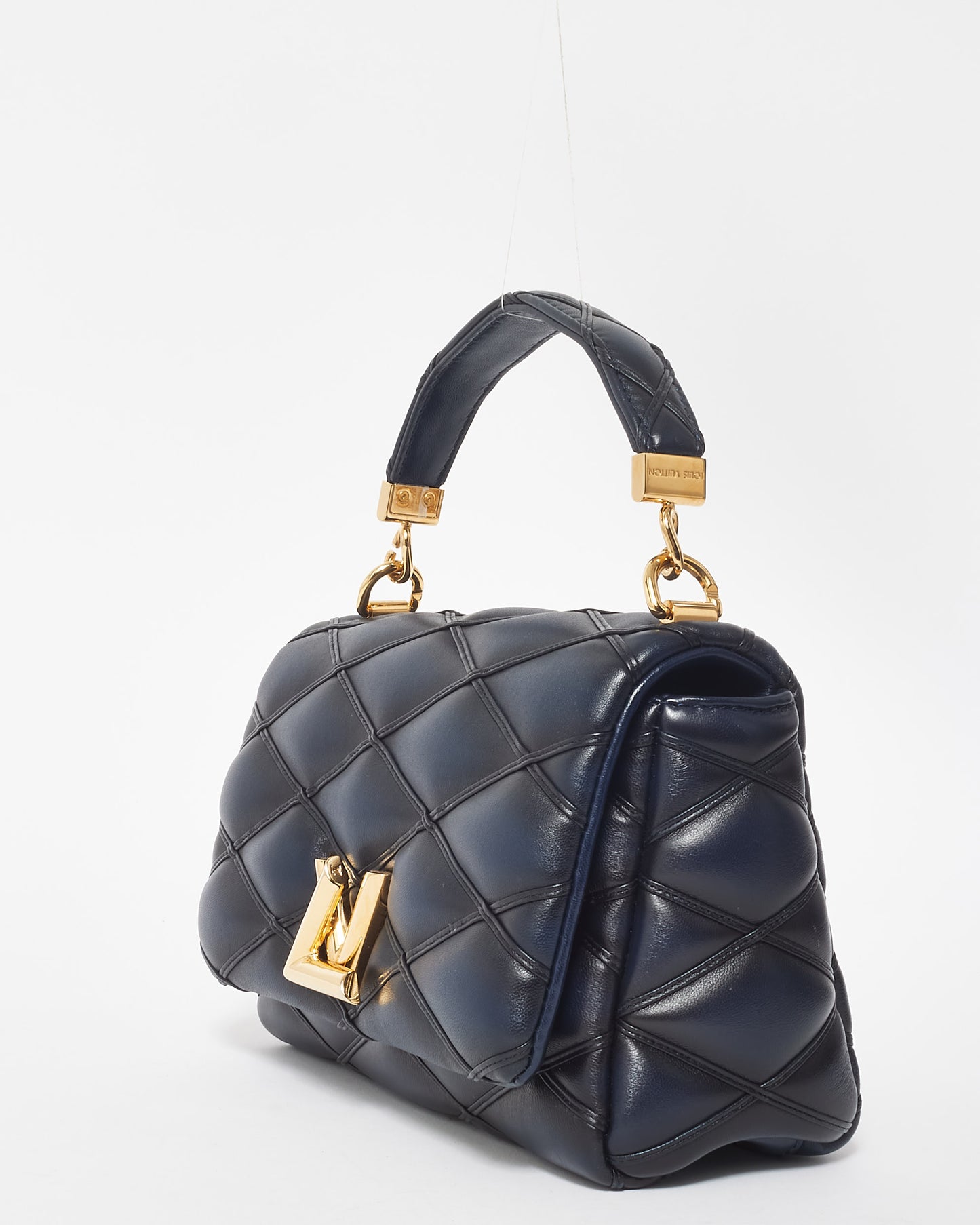 Louis Vuitton Black & Navy Leather Malletage MM Top Handle Bag