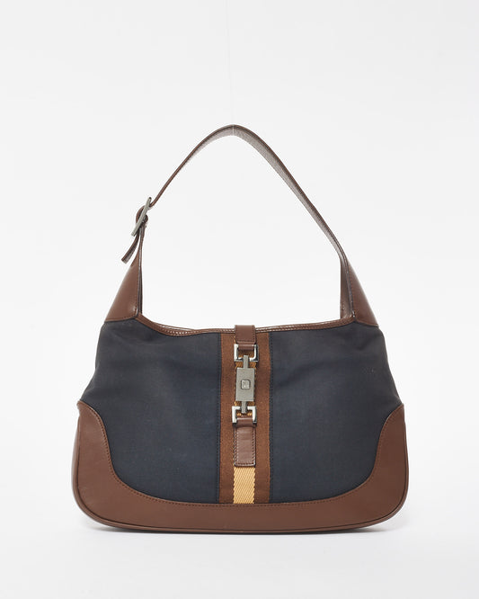 Gucci Vintage Navy Canvas & Brown Leather Jackie Bag