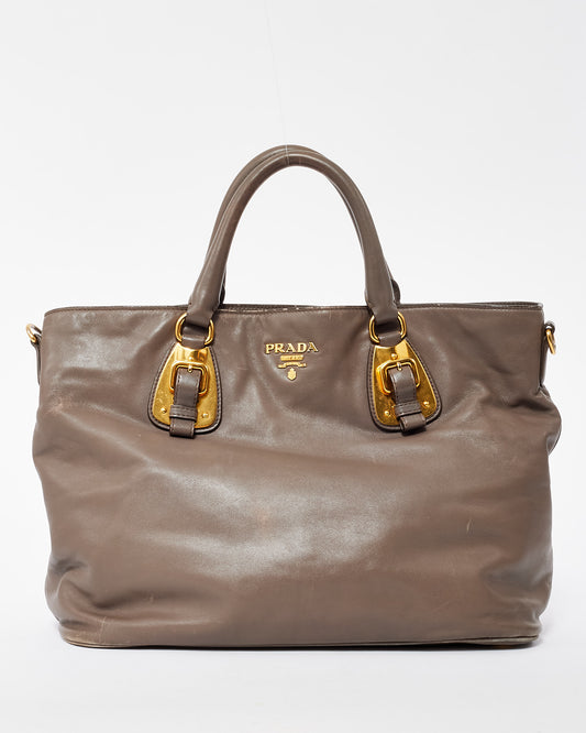 Prada Dark Grey Soft Calf Leather Tote Bag