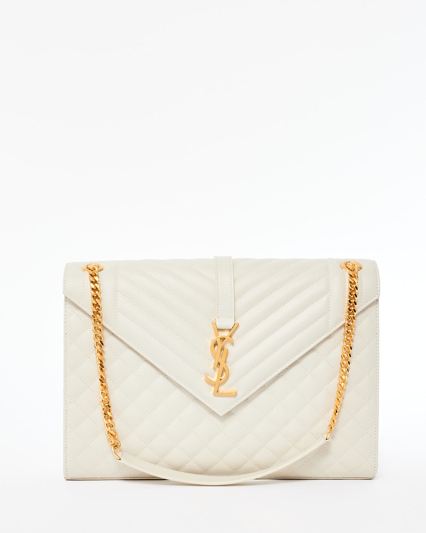 Saint Laurent Ivory Grain De Poude Tri-Quilt Large Envelope Bag