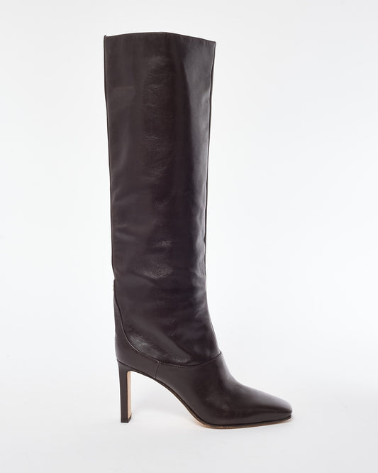 Jimmy Choo Brown Leather Square Toe Knee High Boots - 37