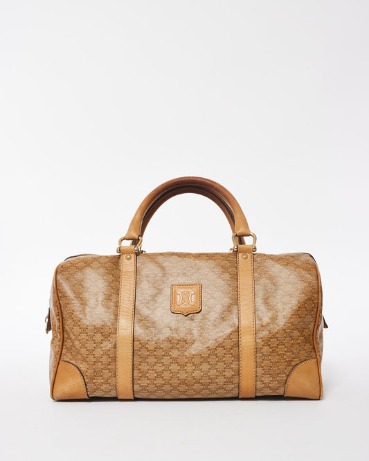 Celine Vintage Brown Coated Canvas Triomphe Monogram Duffle Bag