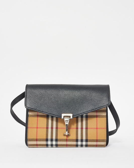 Burberry Check Canvas & Black Leather Small Macken Crossbody Bag