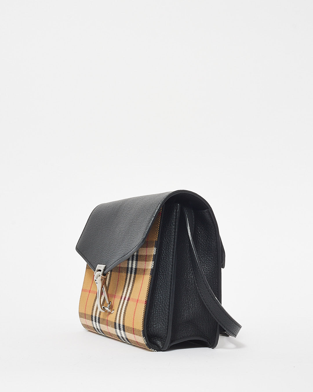 Burberry Check Canvas & Black Leather Small Macken Crossbody Bag