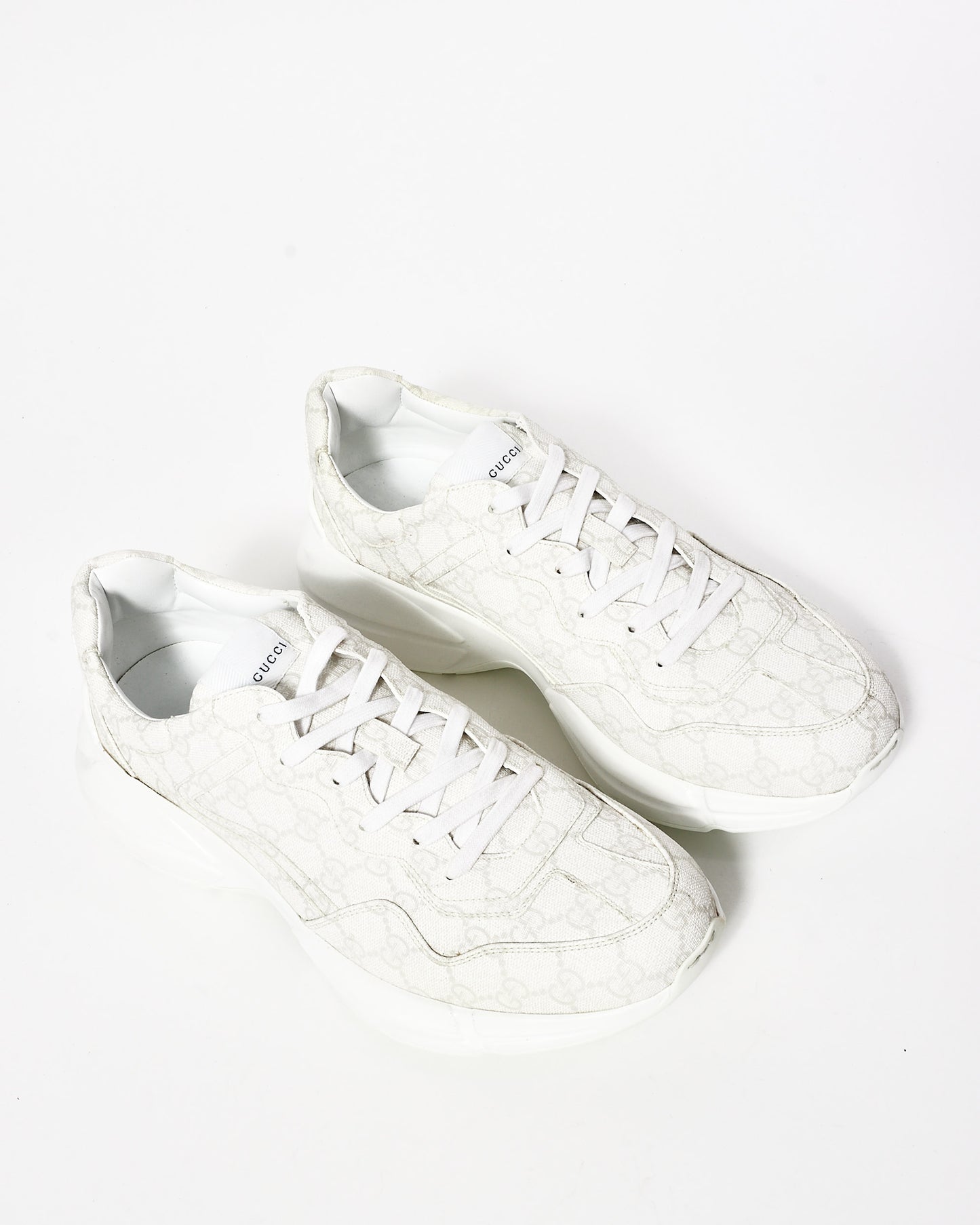 Gucci White Leather GG Monogram Dad Sneakers - 11.5 MEN