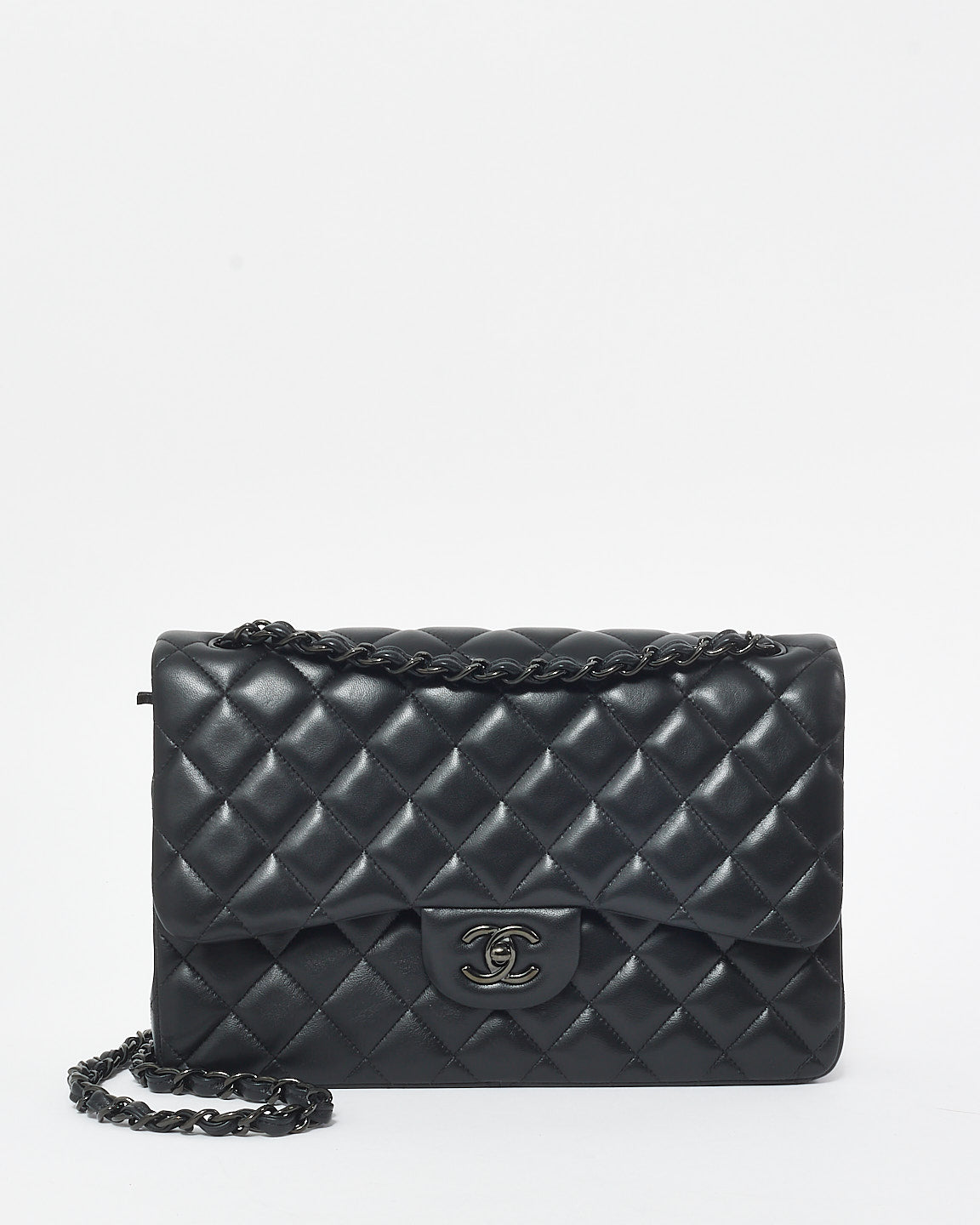 Chanel Black Lambskin Leather "So Black" Classic Jumbo Double Flap Bag