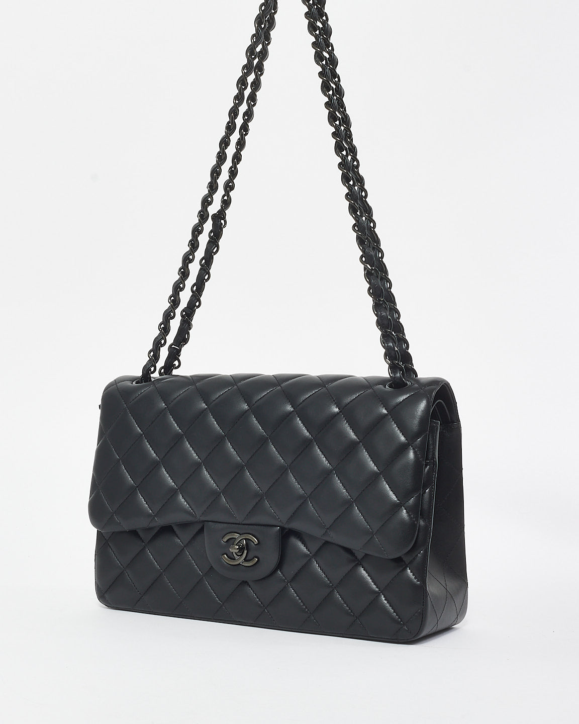 Chanel Black Lambskin Leather "So Black" Classic Jumbo Double Flap Bag