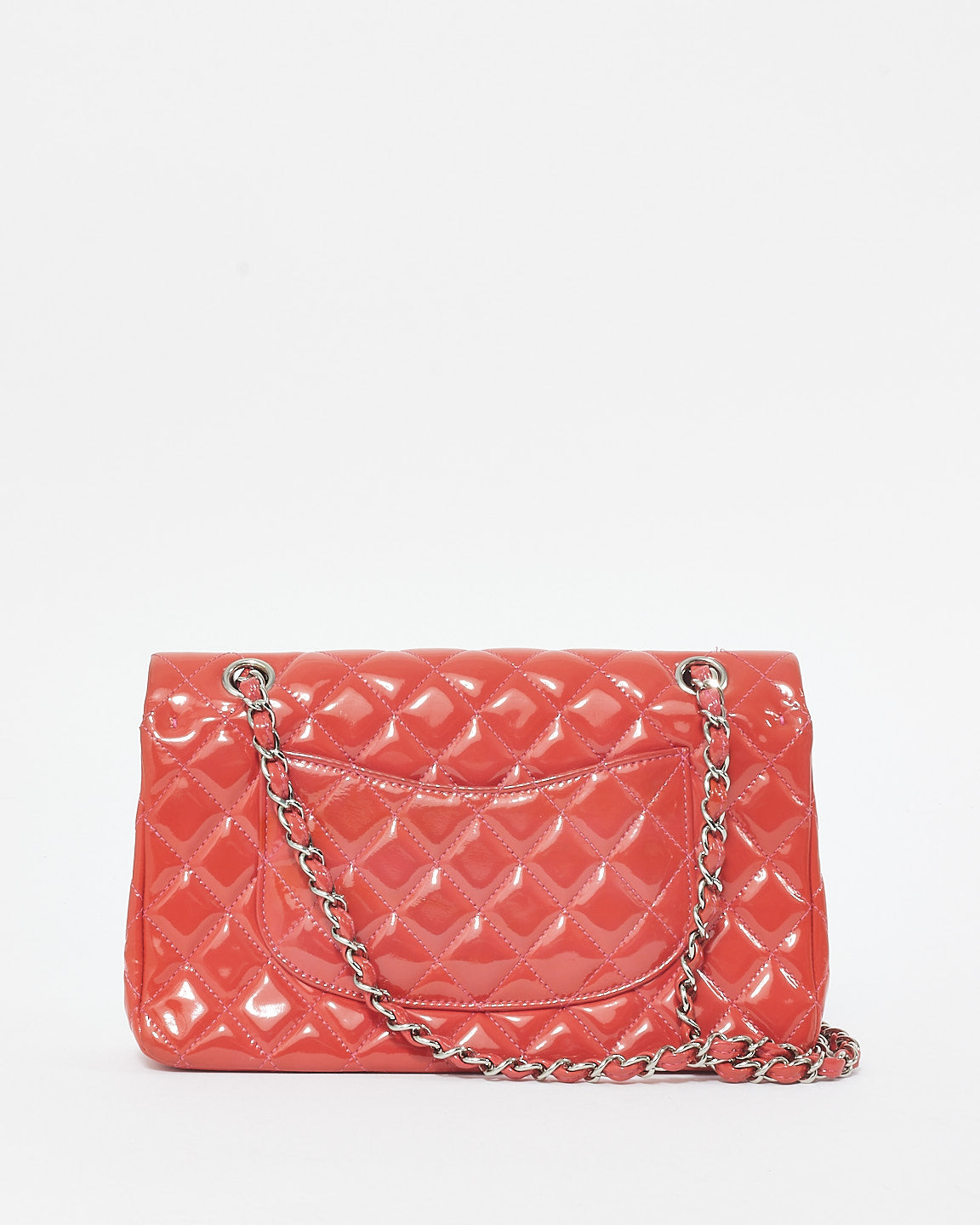 Chanel Coral Patent Leather & Pink Leather Interior Medium Classic Double Flap Bag