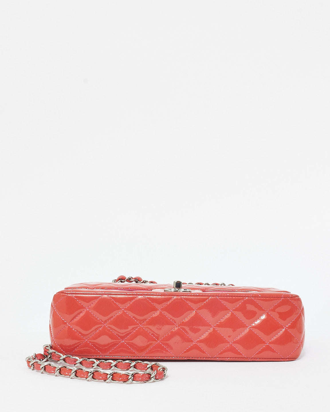 Chanel Coral Patent Leather & Pink Leather Interior Medium Classic Double Flap Bag