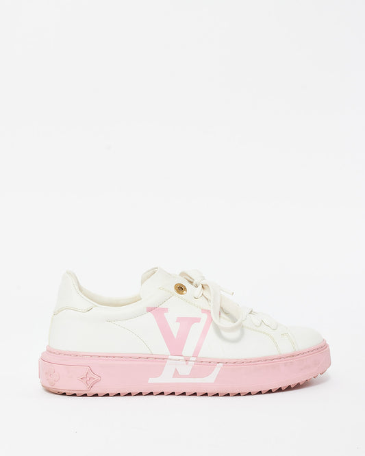 Louis Vuitton White & Pink Leather Logo Time Out Platform Sneaker - 39