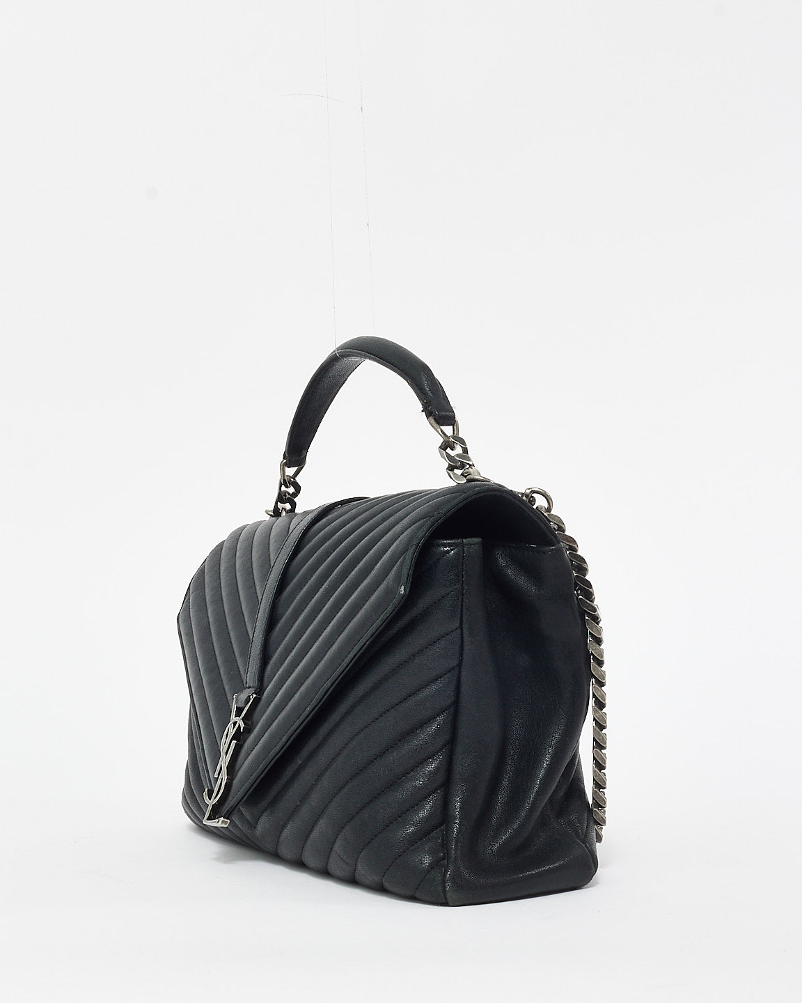 Saint Laurent Black Chevron Leather Medium College Bag