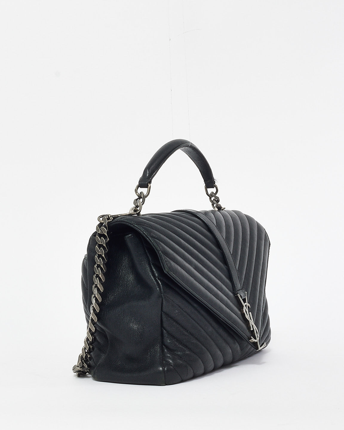 Saint Laurent Black Chevron Leather Medium College Bag