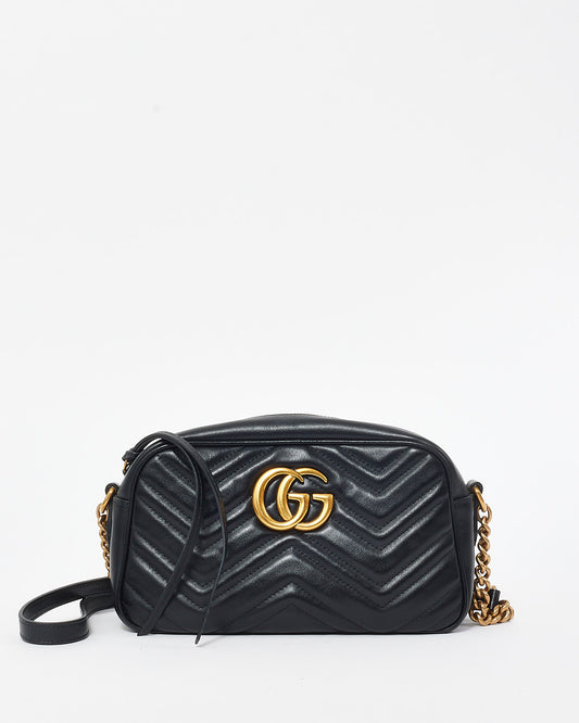 Gucci Black Leather GG Marmont Small Crossbody Camera Bag