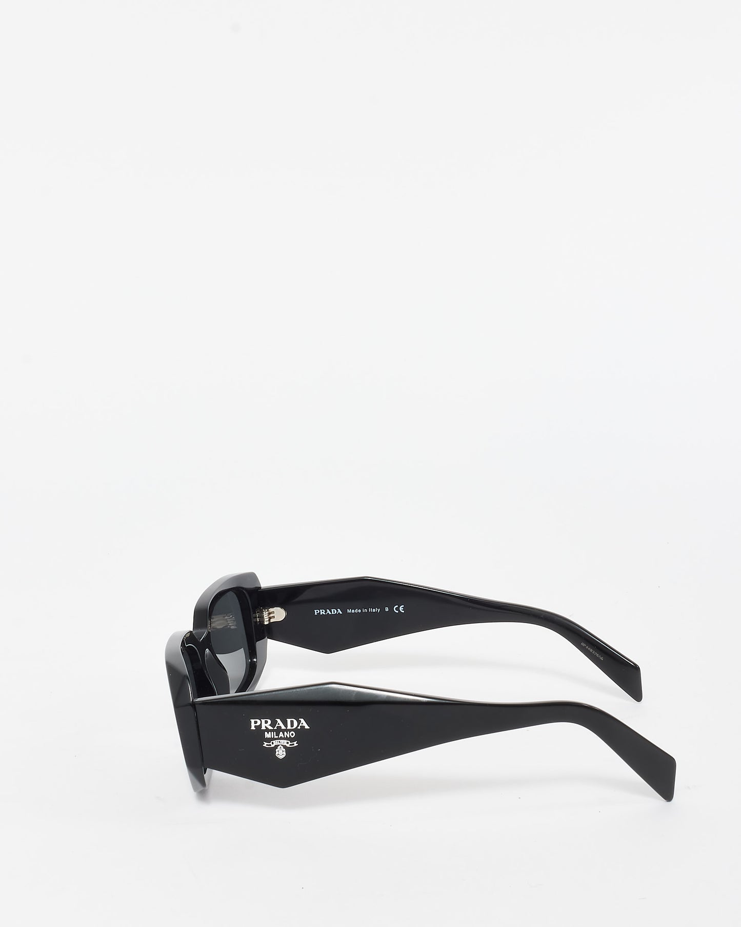 Prada Black Acetate SPR17W Logo Rectangular Sunglasses