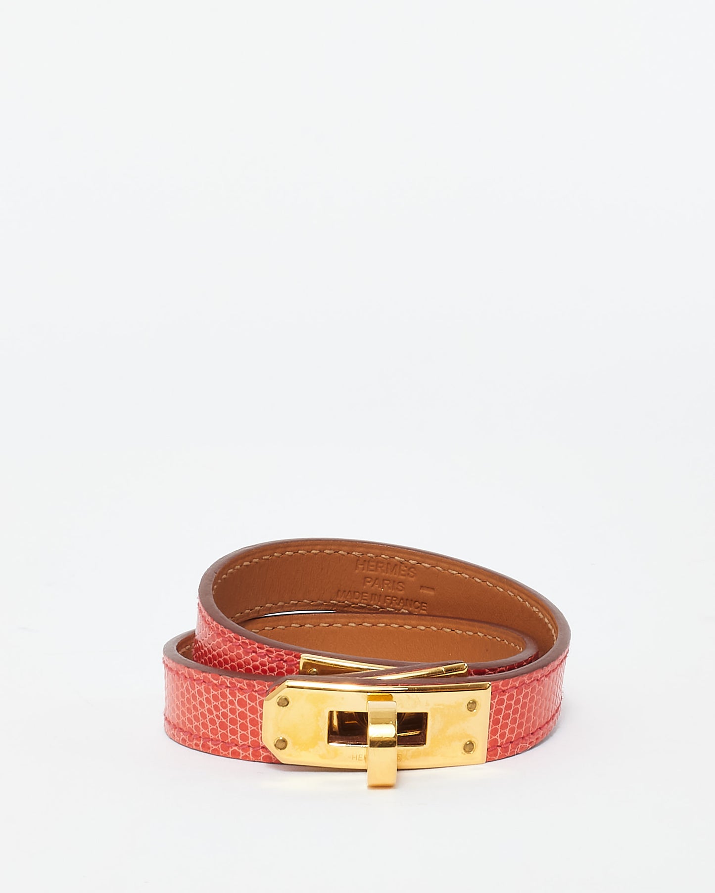 Hermès Red Lizard Double Tour Kelly Leather Bracelet - S