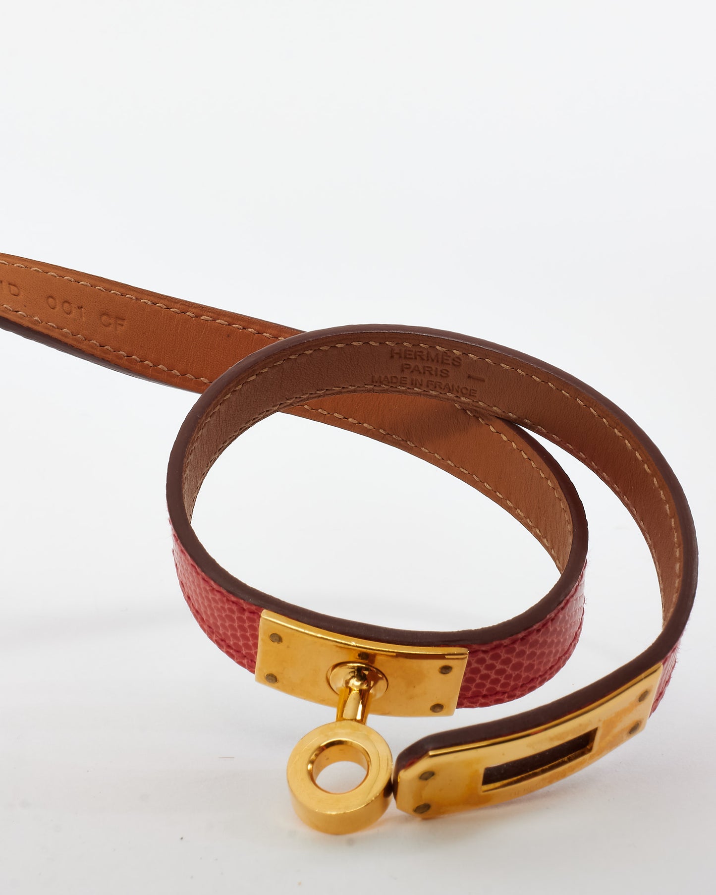 Hermès Red Lizard Double Tour Kelly Leather Bracelet - S