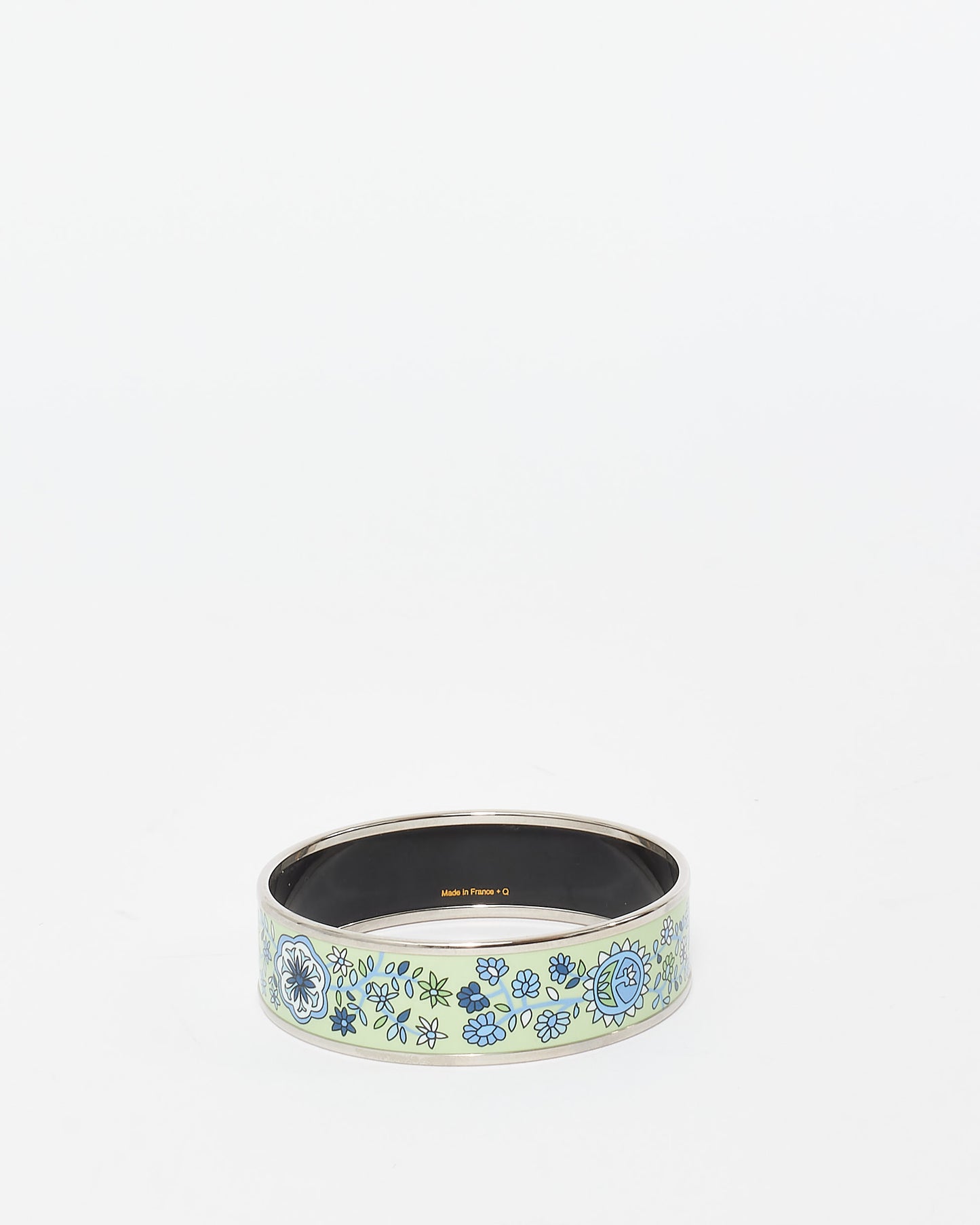 Hermès Green Floral Enamel Wide Bangle Bracelet