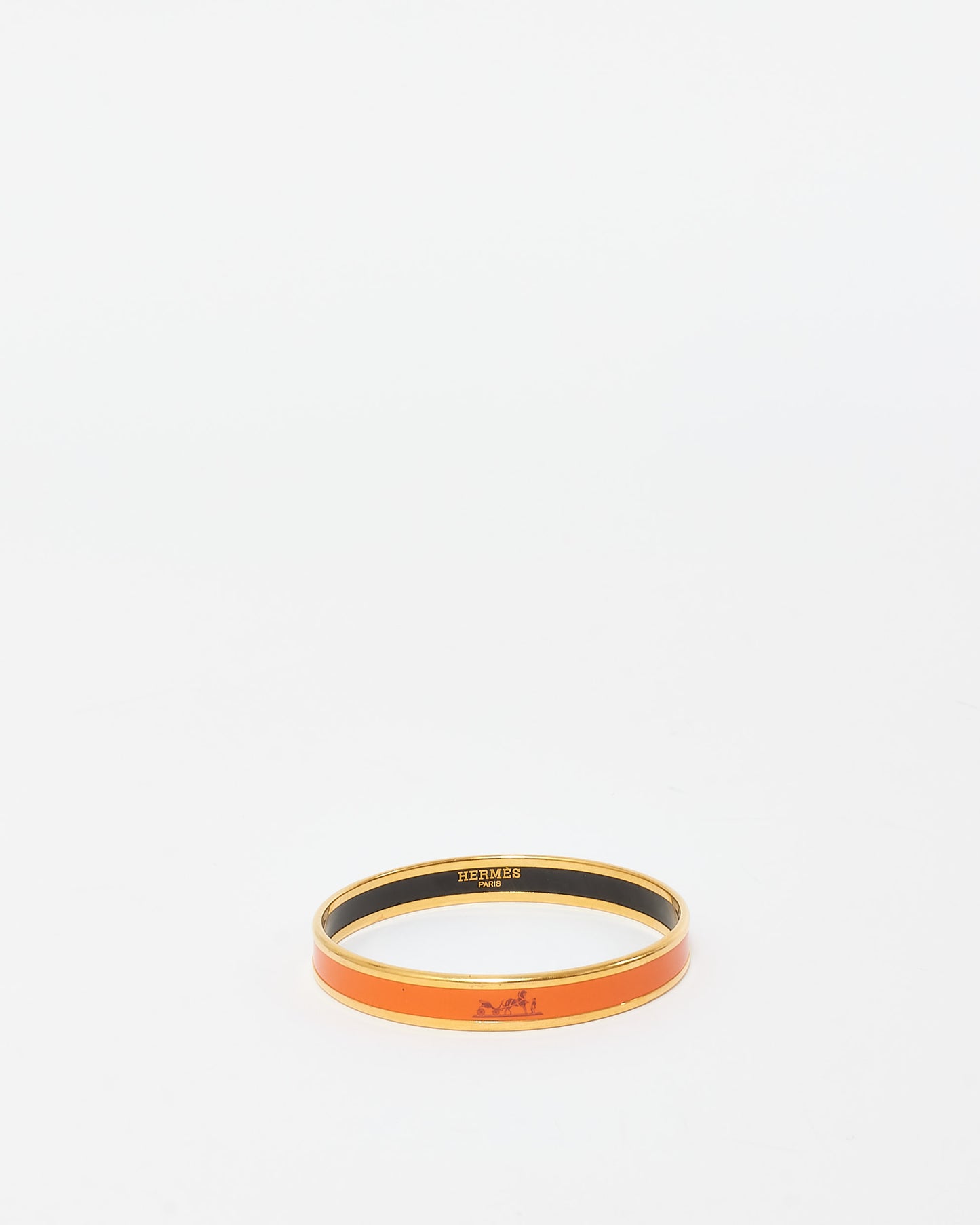 Hermès Orange Enamel Thin Caleche Bangle Bracelet