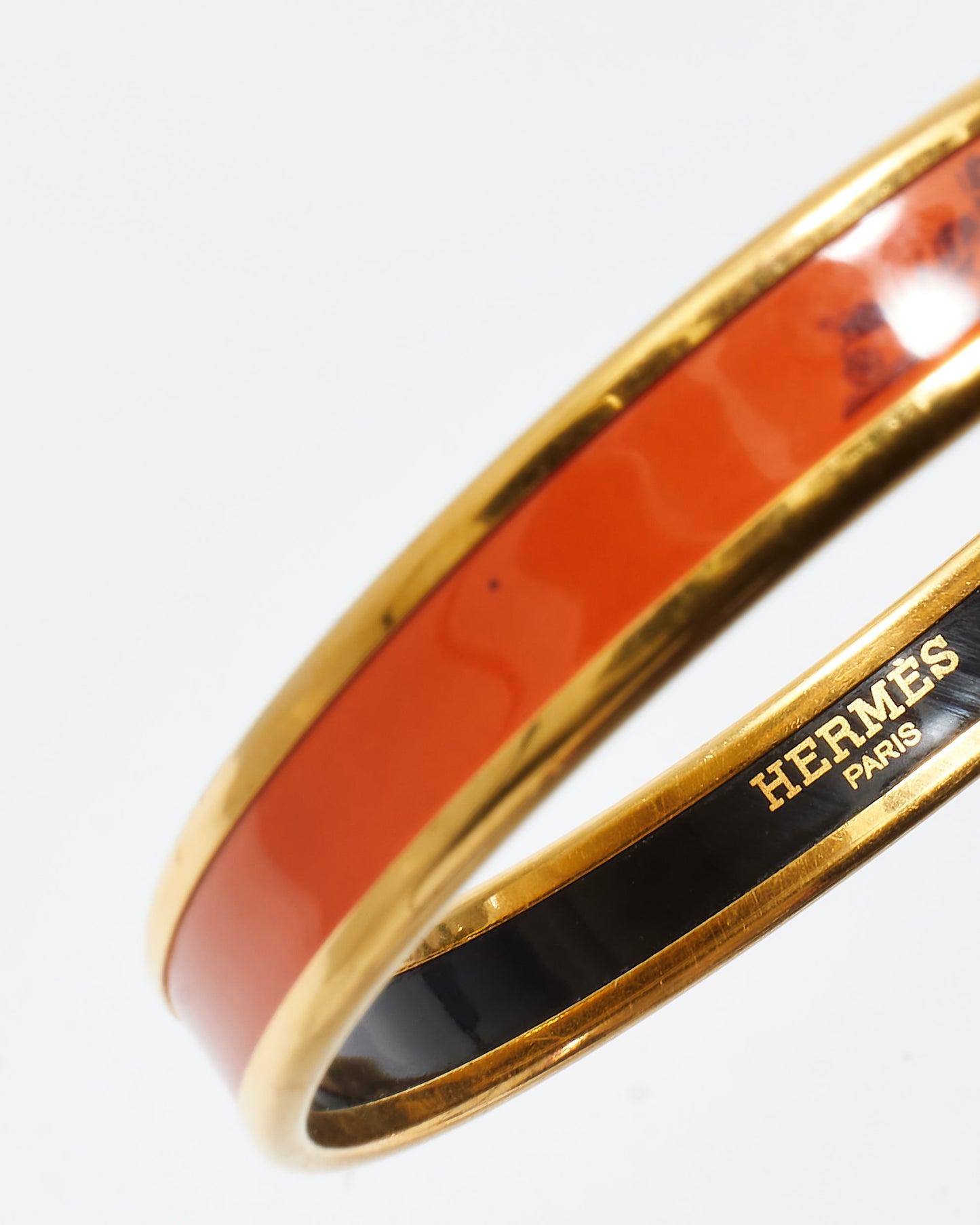 Hermès Orange Enamel Thin Caleche Bangle Bracelet