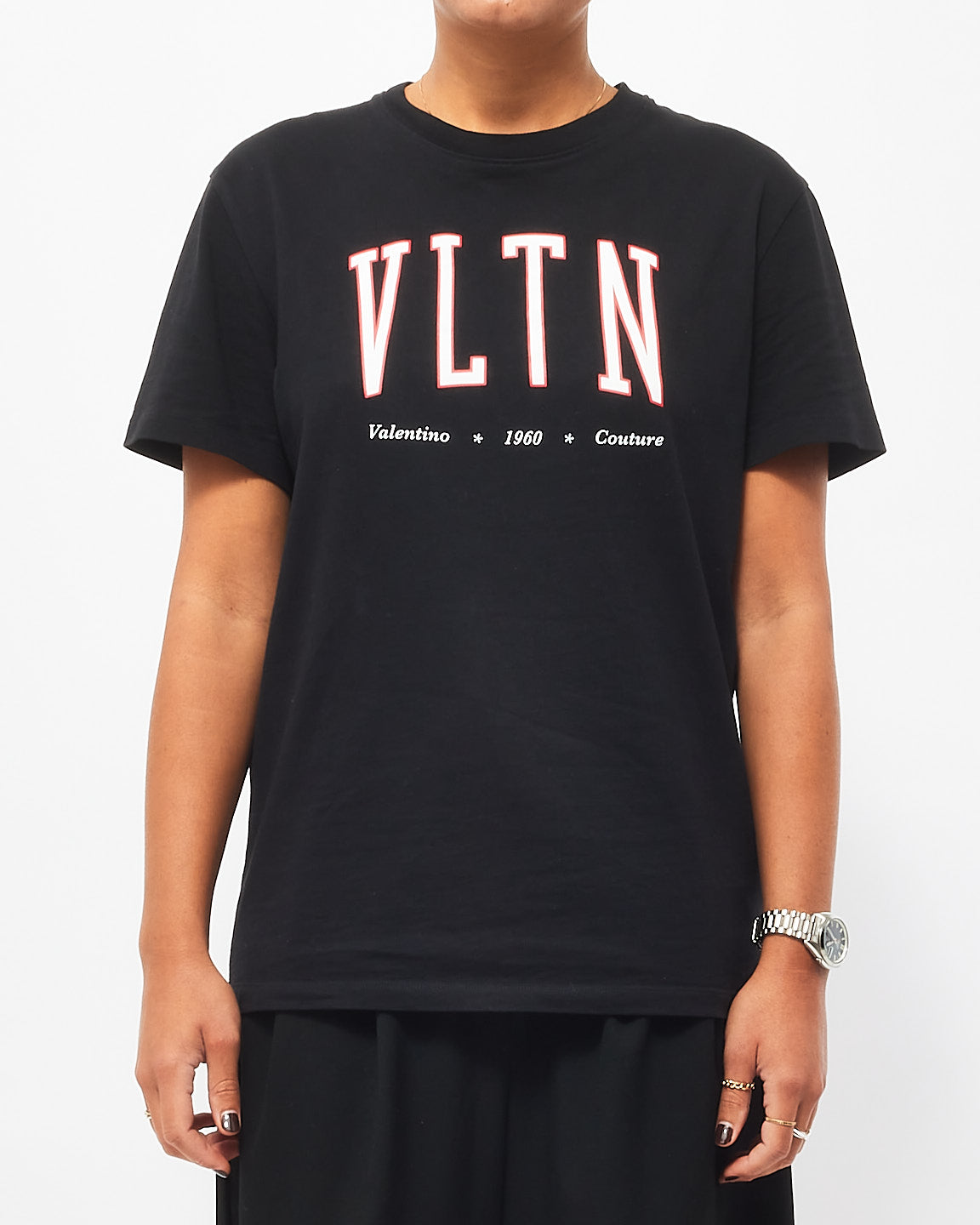 Valentino Black W/ Red & White Logo Cotton T Shirt - XS