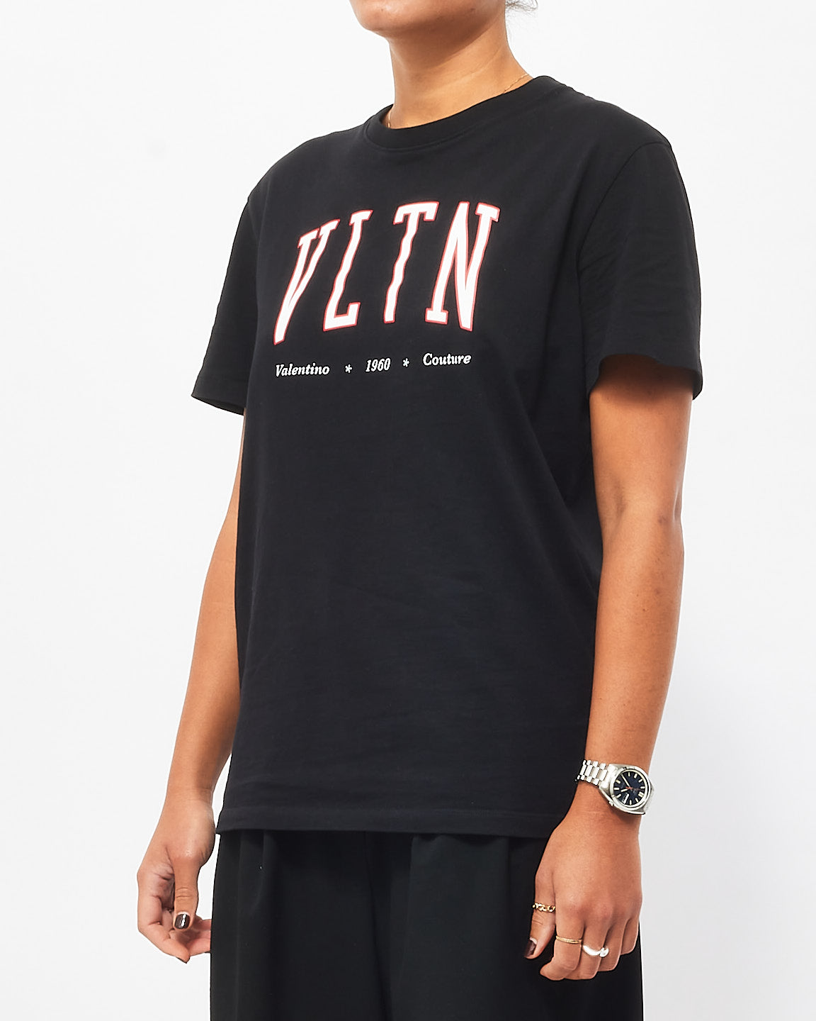 Valentino Black W/ Red & White Logo Cotton T Shirt - XS